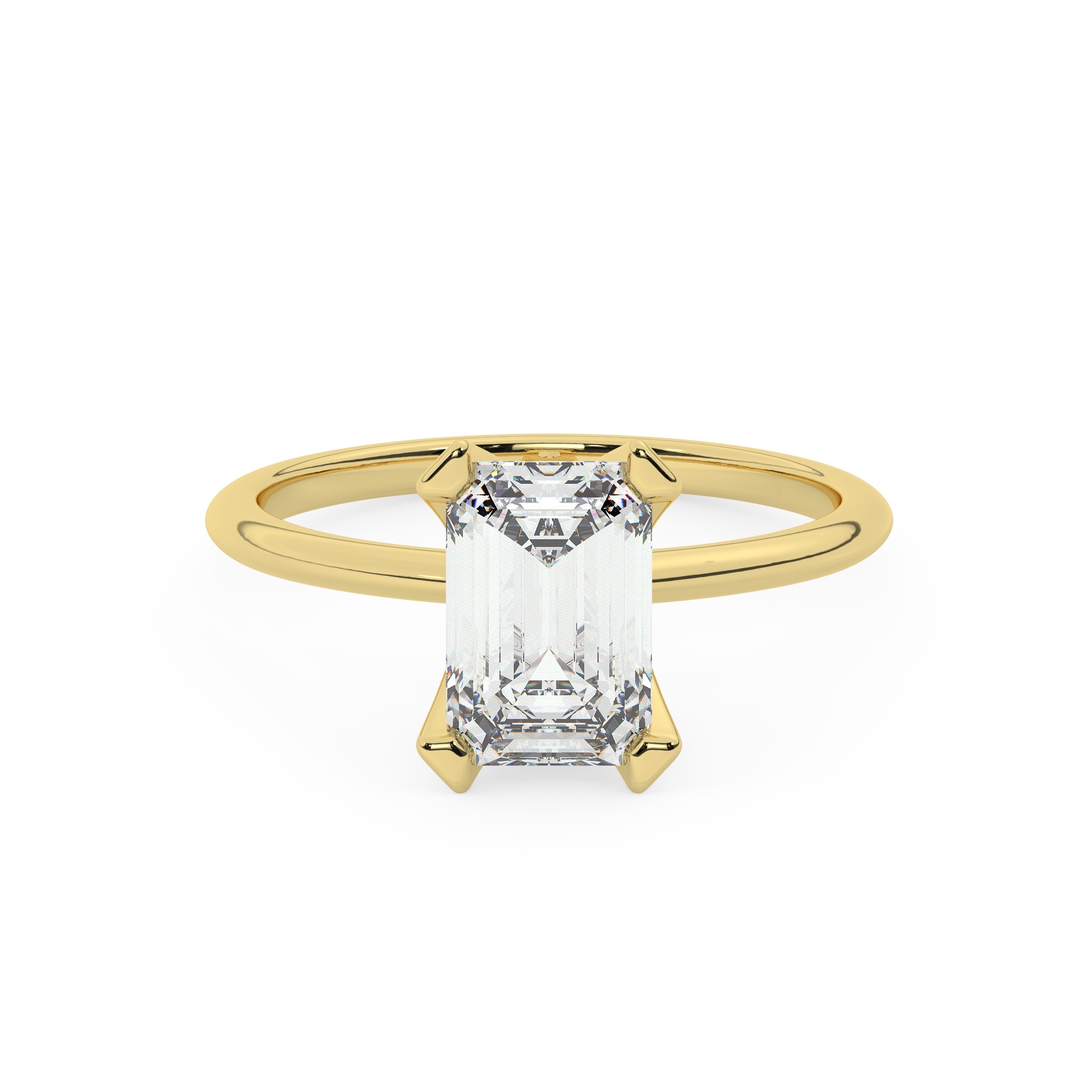 טבעת אירוסין סוליטר דגם 50023 כסף מצופה זהב צהוב במרכז יהלום מעבדה במשקל כולל של 1.50 קראט בחיתוך אמרלד עם תעודה גמולוגית אירופאית IGI – תמונה 2