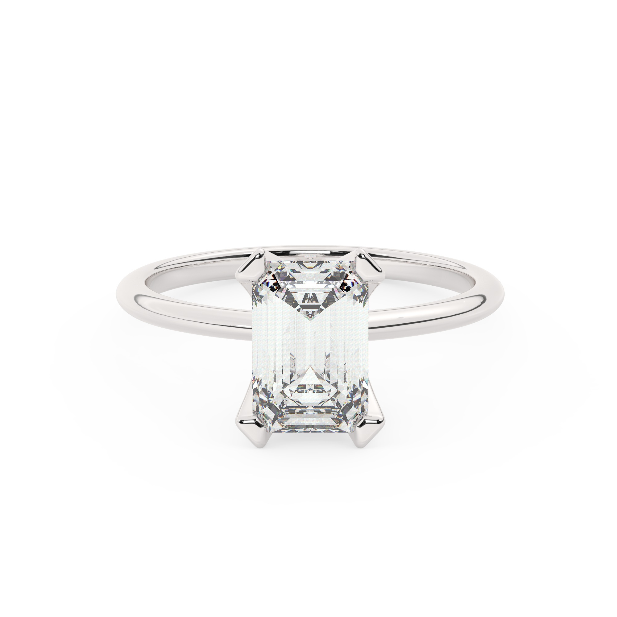 טבעת אירוסין סוליטר דגם 50023 כסף מצופה זהב לבן במרכז אבן מעבדה מוסונייט במשקל כולל של 2.50 קראט בחיתוך אמרלד עם תעודה גמולוגית בינלאומית GRA – תמונה 2