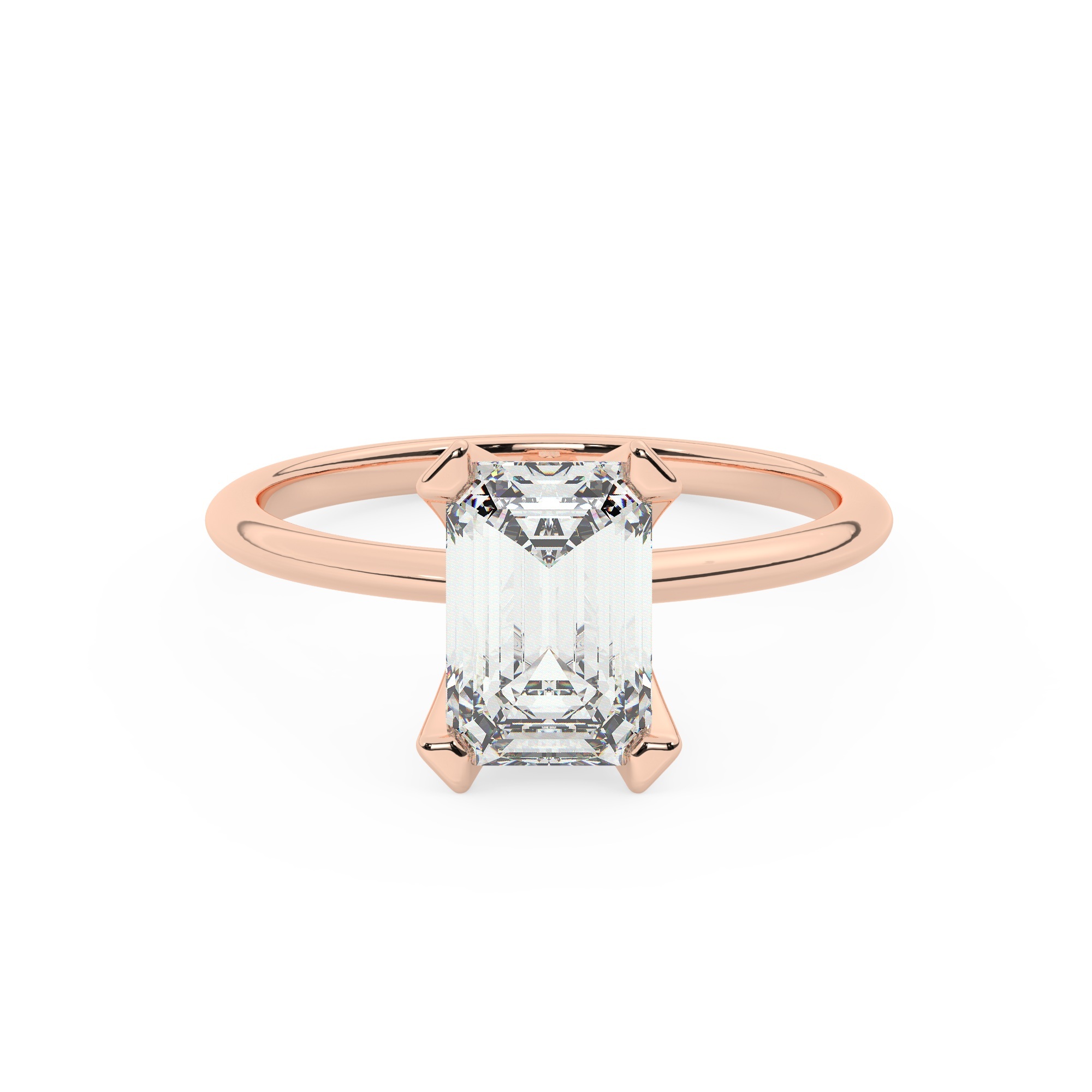 טבעת אירוסין סוליטר דגם 50023 זהב אדום רוזגולד 14 קראט במרכז זירקוניה במשקל כולל של 4 קראט בחיתוך אמרלד עם תעודה גמולוגית – תמונה 2