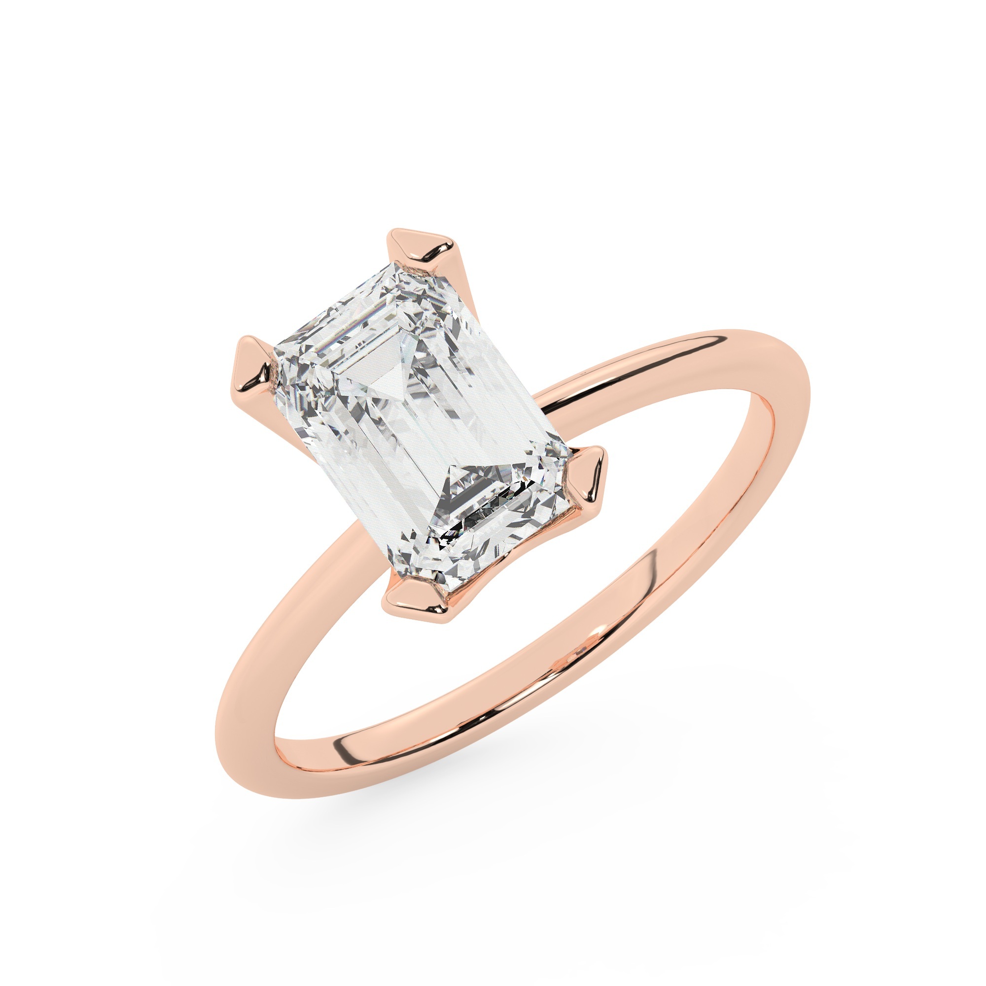 טבעת אירוסין סוליטר דגם 50023 זהב אדום רוזגולד 14 קראט במרכז זירקוניה במשקל כולל של 5 קראט בחיתוך אמרלד עם תעודה גמולוגית