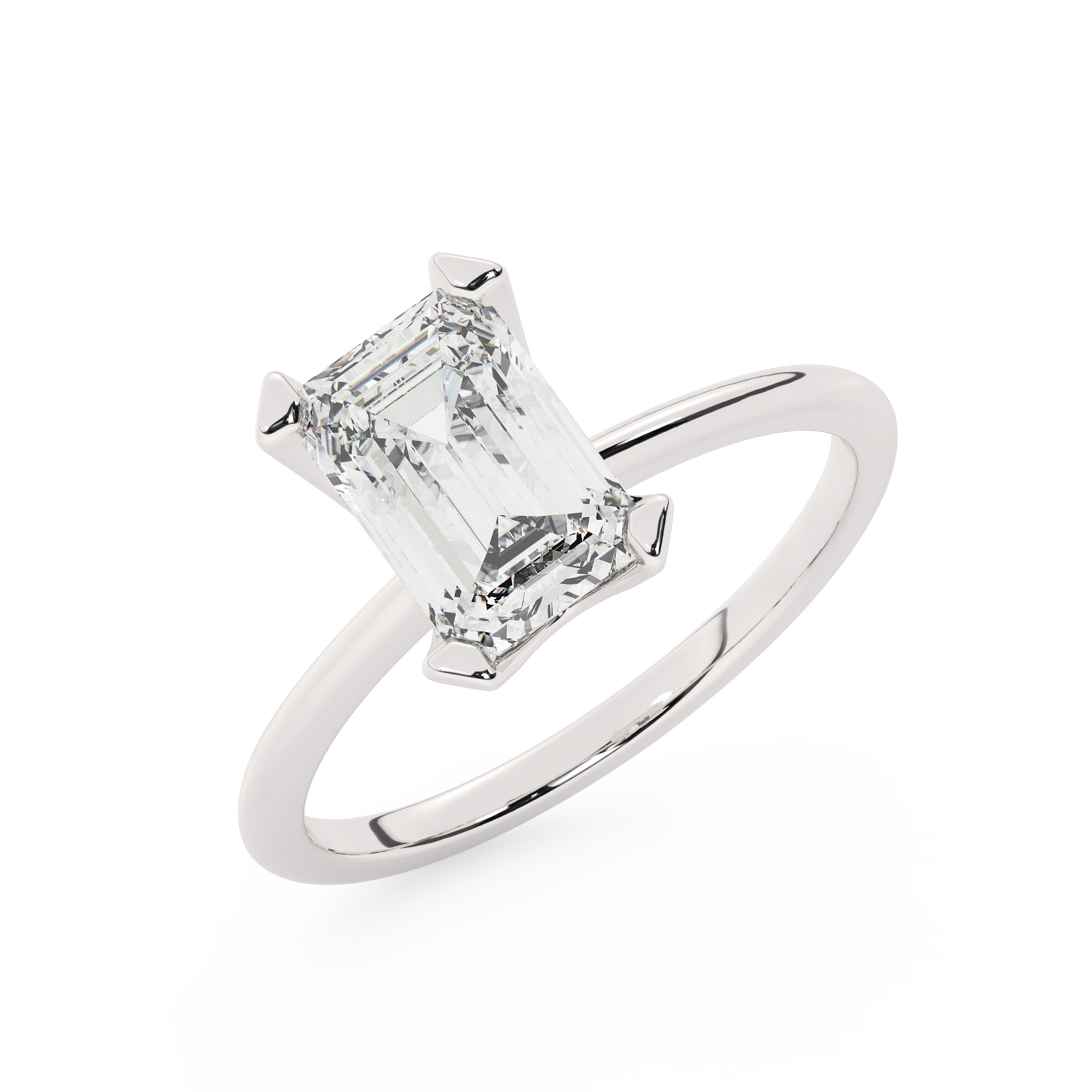 טבעת אירוסין סוליטר דגם 50023 זהב לבן 14 קראט במרכז זירקוניה במשקל כולל של 5 קראט בחיתוך אמרלד עם תעודה גמולוגית