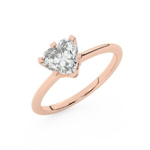 טבעת אירוסין סוליטר דגם 50023 כסף מצופה זהב אדום רוזגולד במרכז יהלום מעבדה במשקל כולל של 2 קראט בחיתוך לב עם תעודה גמולוגית אירופאית IGI