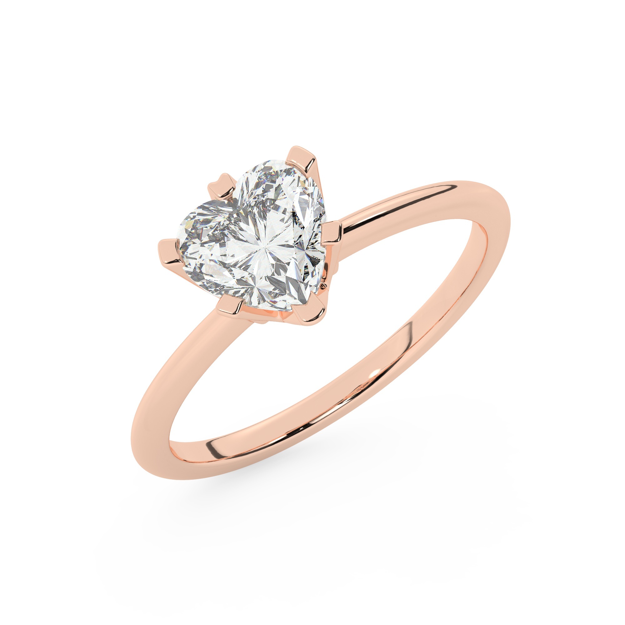 טבעת אירוסין סוליטר דגם 50023 זהב אדום רוזגולד 14 קראט במרכז זירקוניה במשקל כולל של 3 קראט בחיתוך לב עם תעודה גמולוגית