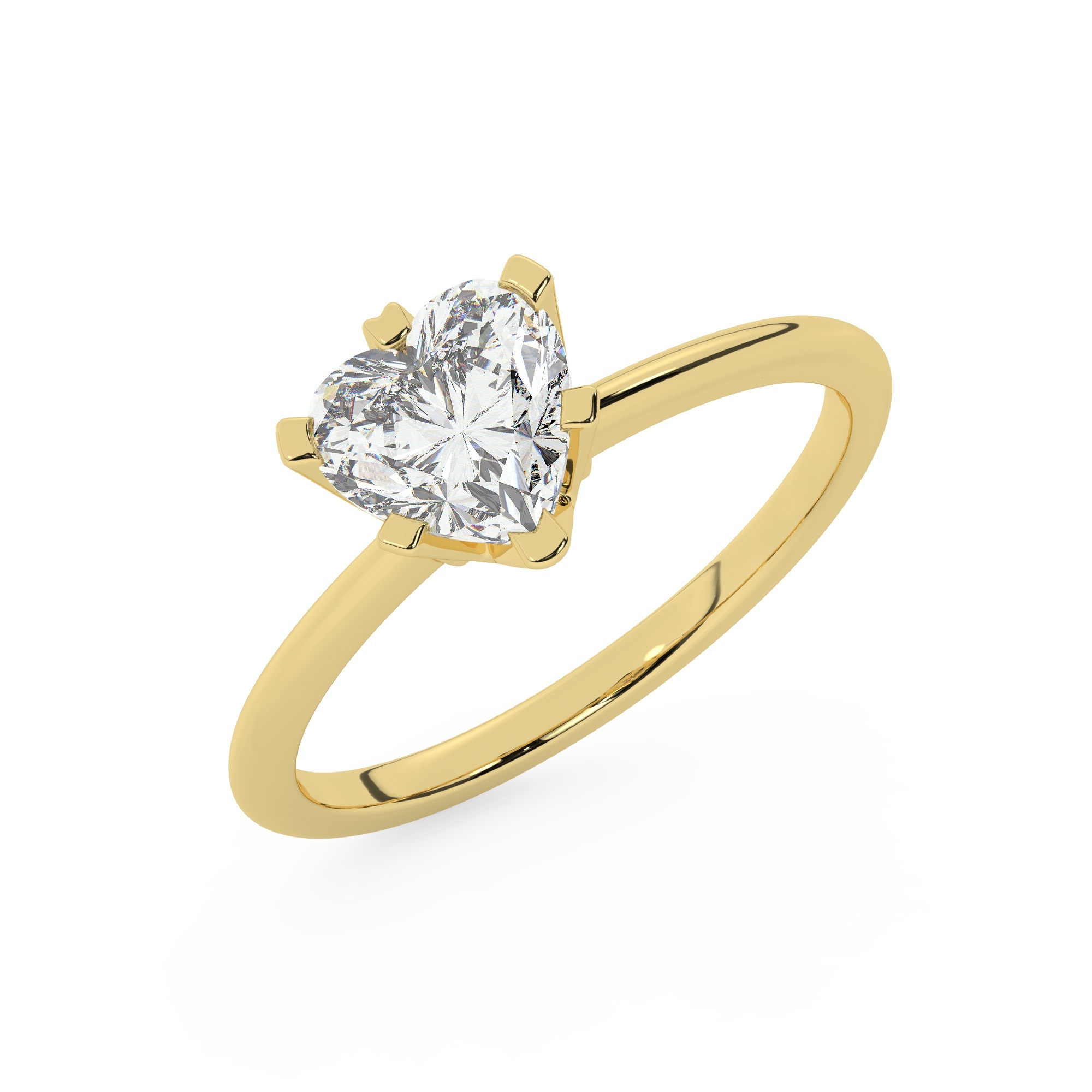 טבעת אירוסין סוליטר דגם 50023 זהב צהוב 14 קראט במרכז זירקוניה במשקל כולל של 5 קראט בחיתוך לב עם תעודה גמולוגית