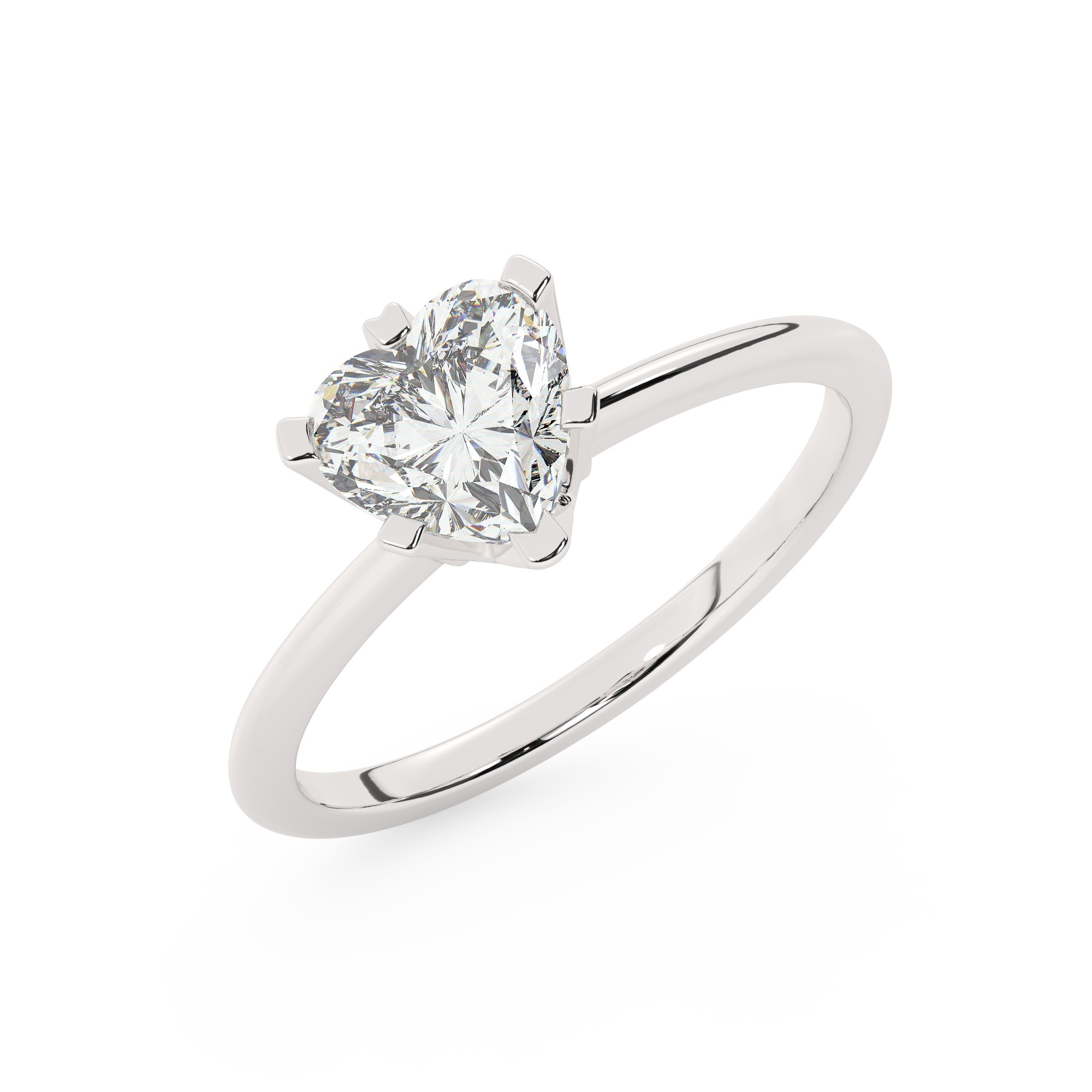 טבעת אירוסין סוליטר דגם 50023 כסף מצופה זהב לבן במרכז אבן מעבדה מוסונייט במשקל כולל של 0.75 קראט בחיתוך לב עם תעודה גמולוגית