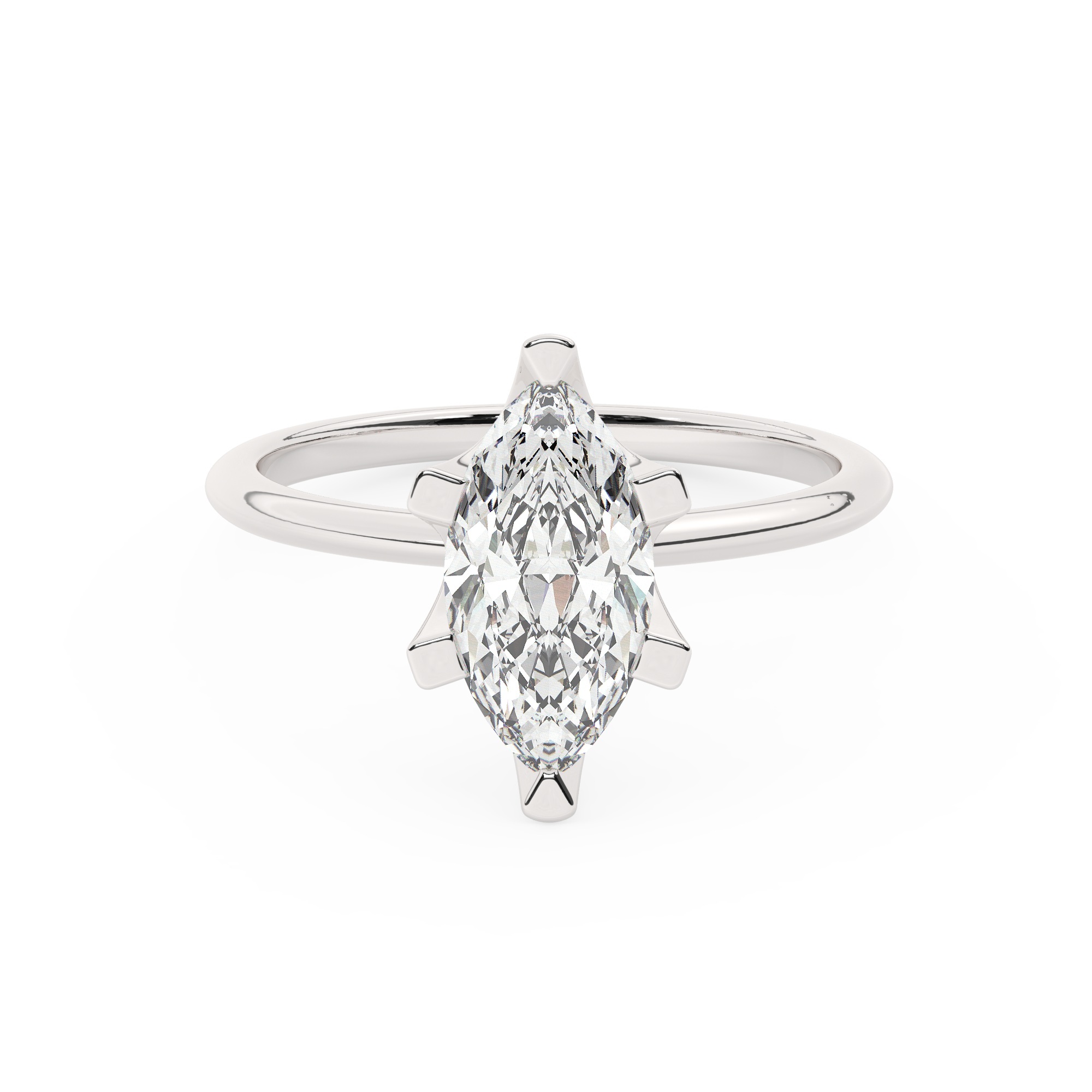 טבעת אירוסין סוליטר דגם 50023 כסף מצופה זהב לבן במרכז יהלום מעבדה במשקל כולל של 1.50 קראט בחיתוך מרקיזה עם תעודה גמולוגית אירופאית IGI – תמונה 2