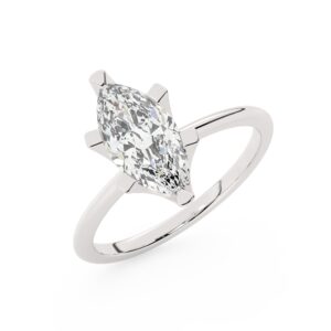 טבעת אירוסין סוליטר דגם 50023 כסף מצופה זהב לבן במרכז יהלום מעבדה במשקל כולל של 2 קראט בחיתוך מרקיזה עם תעודה גמולוגית אירופאית IGI