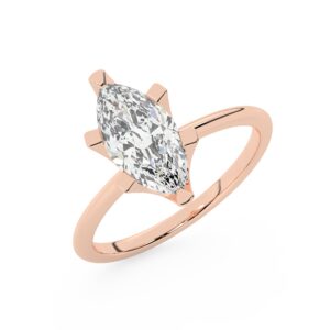 טבעת אירוסין סוליטר דגם 50023 כסף מצופה זהב אדום רוזגולד במרכז יהלום מעבדה במשקל כולל של 2 קראט בחיתוך מרקיזה עם תעודה גמולוגית אירופאית IGI