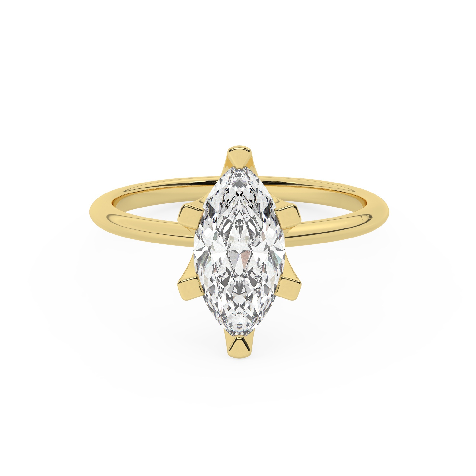 טבעת אירוסין סוליטר דגם 50023 זהב צהוב 14 קראט במרכז זירקוניה במשקל כולל של 2.50 קראט בחיתוך מרקיזה עם תעודה גמולוגית – תמונה 2