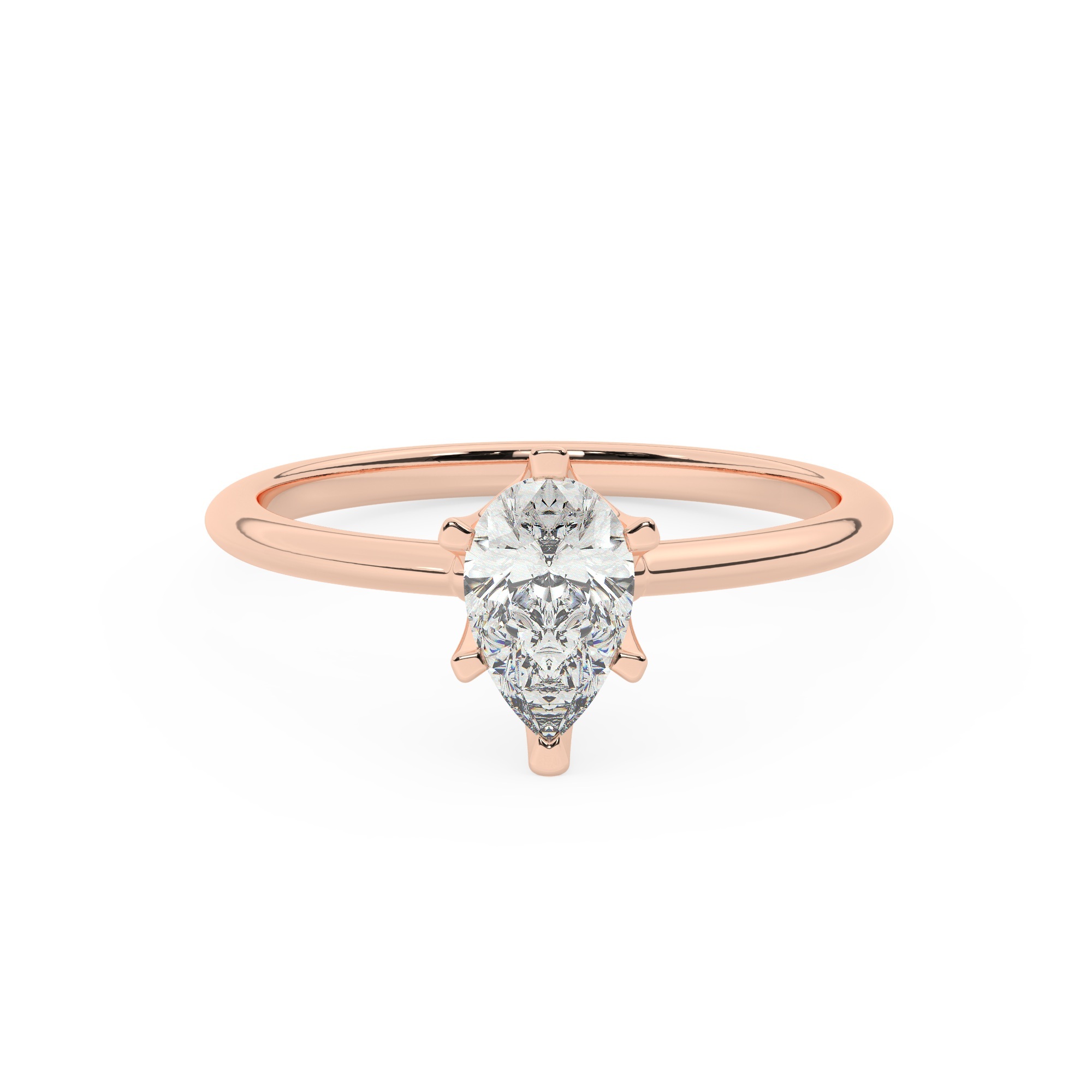 טבעת אירוסין סוליטר דגם 50023 זהב אדום רוזגולד 14 קראט במרכז זירקוניה במשקל כולל של 4 קראט בחיתוך טיפה עם תעודה גמולוגית – תמונה 2