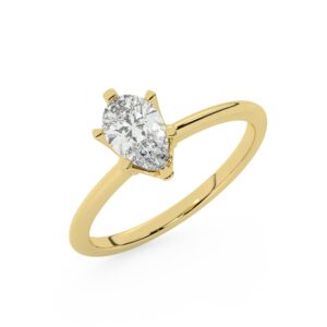 טבעת אירוסין סוליטר דגם 50023 זהב צהוב 14 קראט במרכז זירקוניה במשקל כולל של 5 קראט בחיתוך טיפה עם תעודה גמולוגית