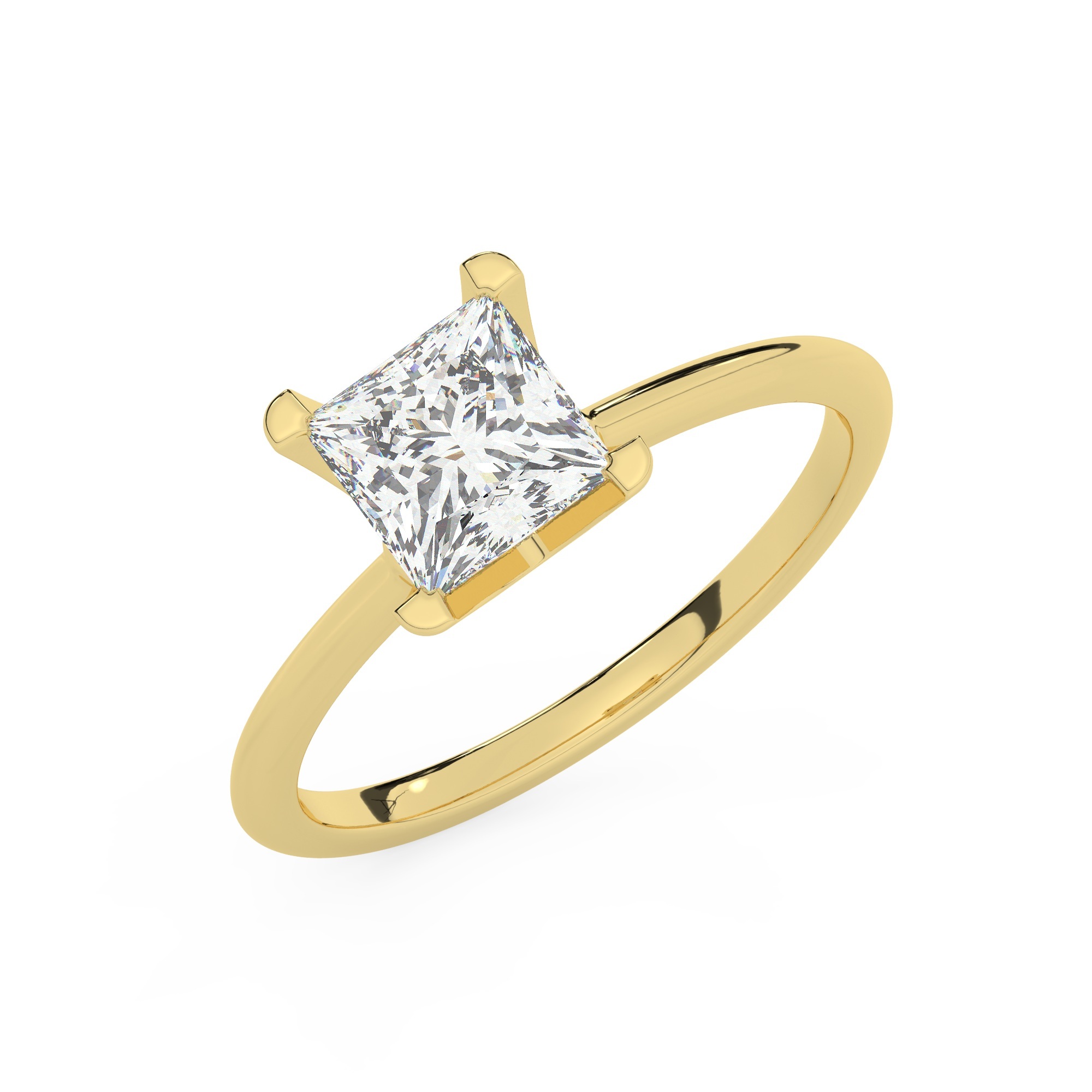 טבעת אירוסין סוליטר דגם 50023 כסף מצופה זהב צהוב במרכז Moissanite במשקל כולל של 4 קראט בחיתוך פרינסס עם תעודה גמולוגית