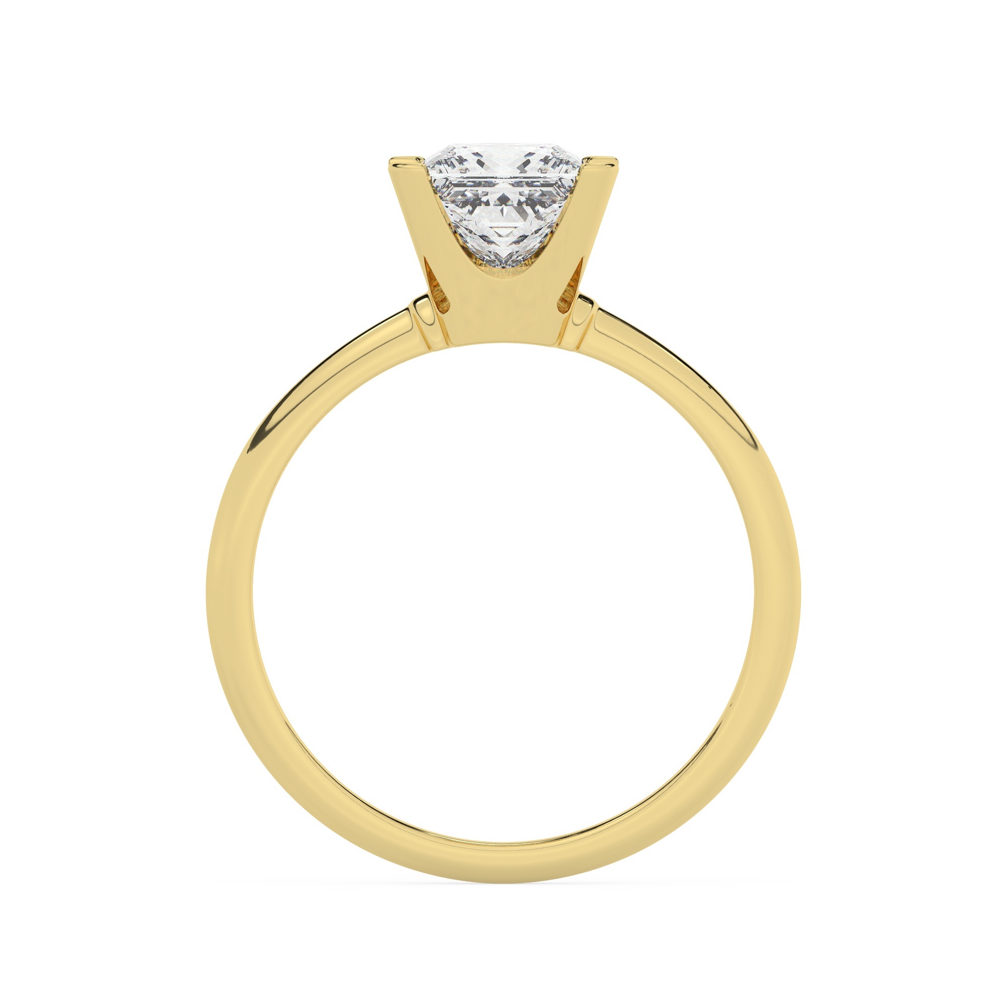 טבעת אירוסין סוליטר דגם 50023 כסף מצופה זהב צהוב במרכז Moissanite במשקל כולל של 4 קראט בחיתוך פרינסס עם תעודה גמולוגית – תמונה 3