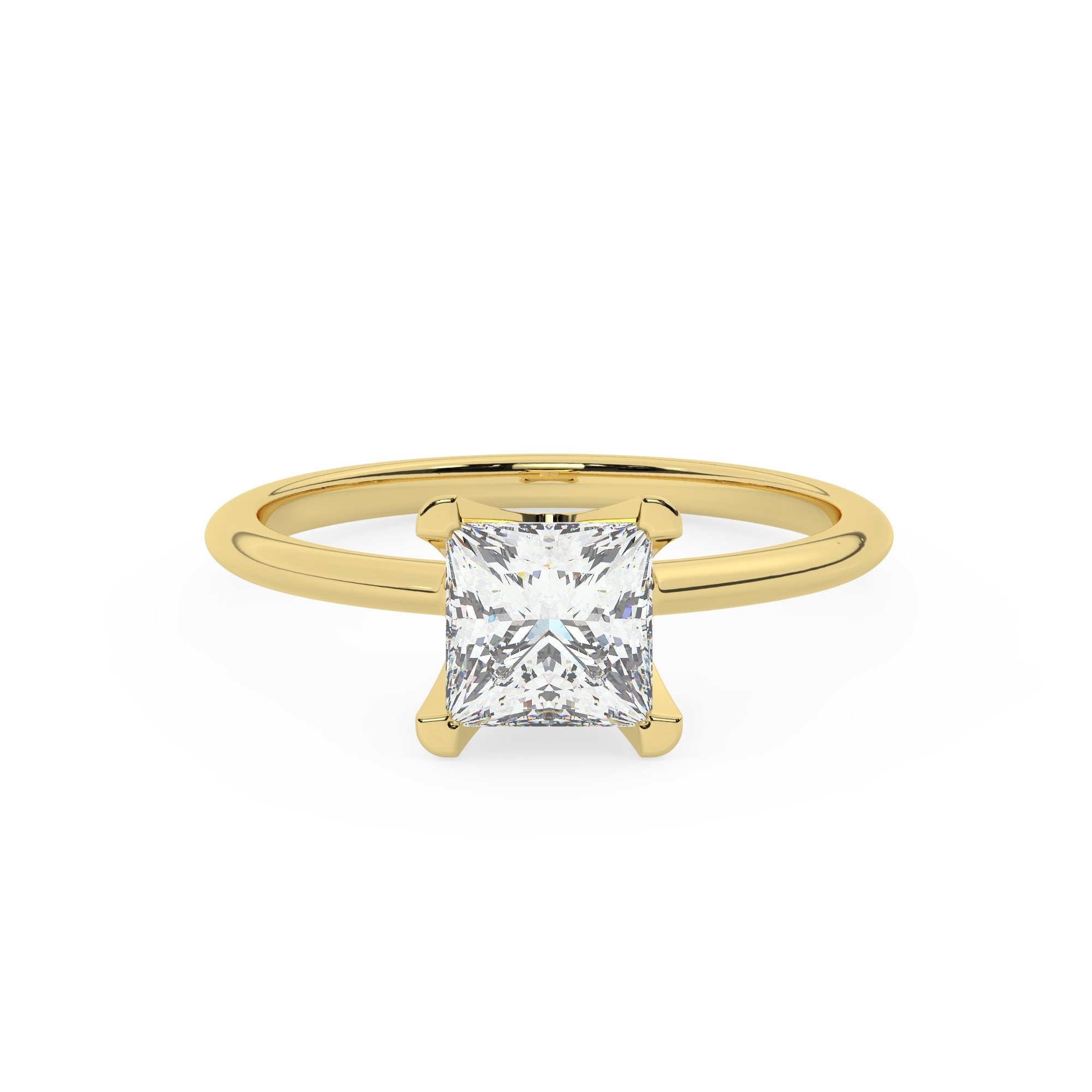 טבעת אירוסין סוליטר דגם 50023 כסף מצופה זהב צהוב במרכז Moissanite במשקל כולל של 4 קראט בחיתוך פרינסס עם תעודה גמולוגית – תמונה 2