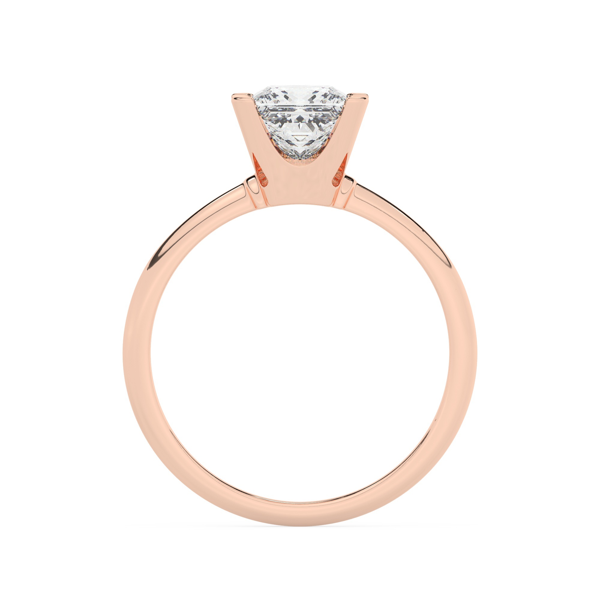 טבעת אירוסין סוליטר דגם 50023 כסף מצופה זהב אדום רוזגולד במרכז Moissanite במשקל כולל של 5 קראט בחיתוך פרינסס עם תעודה גמולוגית – תמונה 3