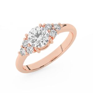 טבעת אירוסין סוליטר וזירקונים בצדדים דגם 50041 זהב אדום רוזגולד 14 קראט במרכז זירקוניה 1 קראט בחיתוך עגול מסביב ובצדדים זירקונים בחיתוך עגול