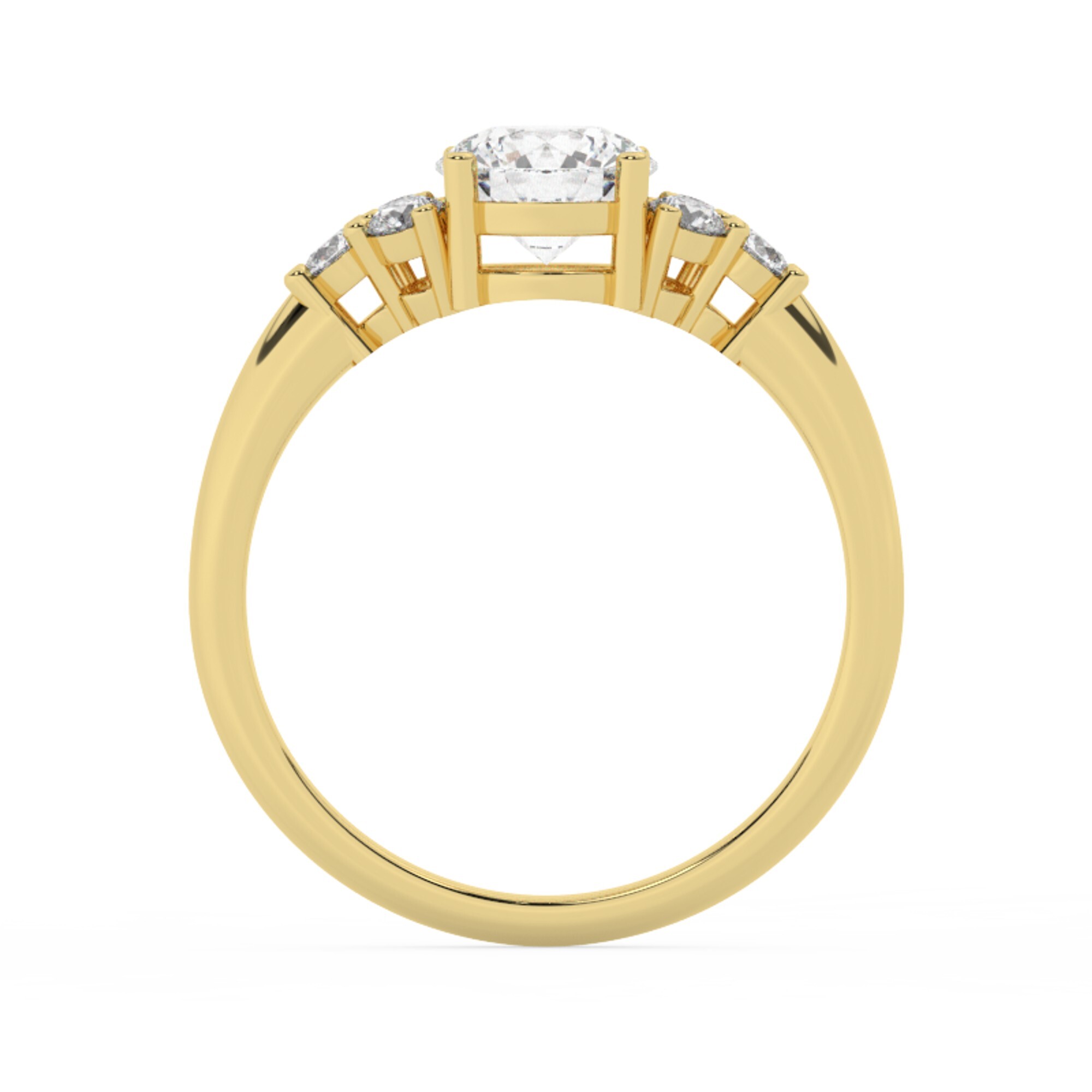 טבעת אירוסין סוליטר וזירקונים בצדדים דגם 50041 זהב צהוב 14 קראט במרכז זירקוניה 1 קראט בחיתוך עגול מסביב ובצדדים זירקונים בחיתוך עגול – תמונה 3