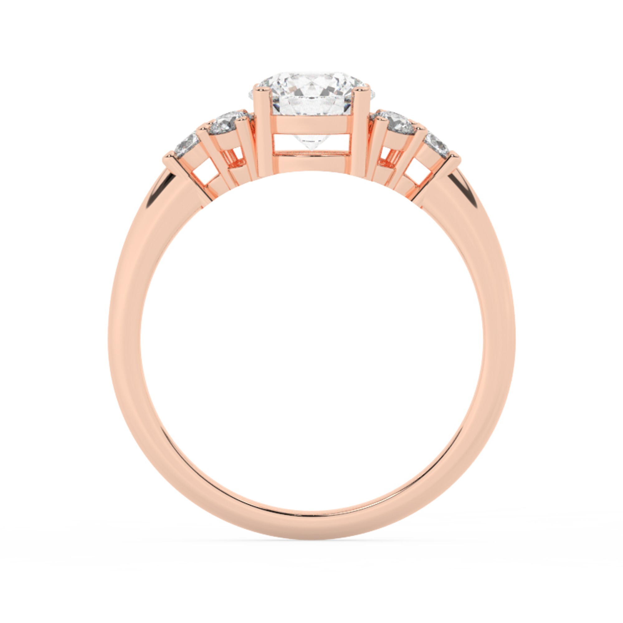 טבעת אירוסין סוליטר ויהלומים בצדדים דגם 50041 כסף מצופה זהב אדום רוזגולד במרכז יהלום מעבדה 1 קראט בחיתוך עגול עם תעודה גמולוגית אירופאית IGI מסביב ובצדדים יהלומי מעבדה במשקל כולל של 0.30 קראט בחיתוך עגול – תמונה 3