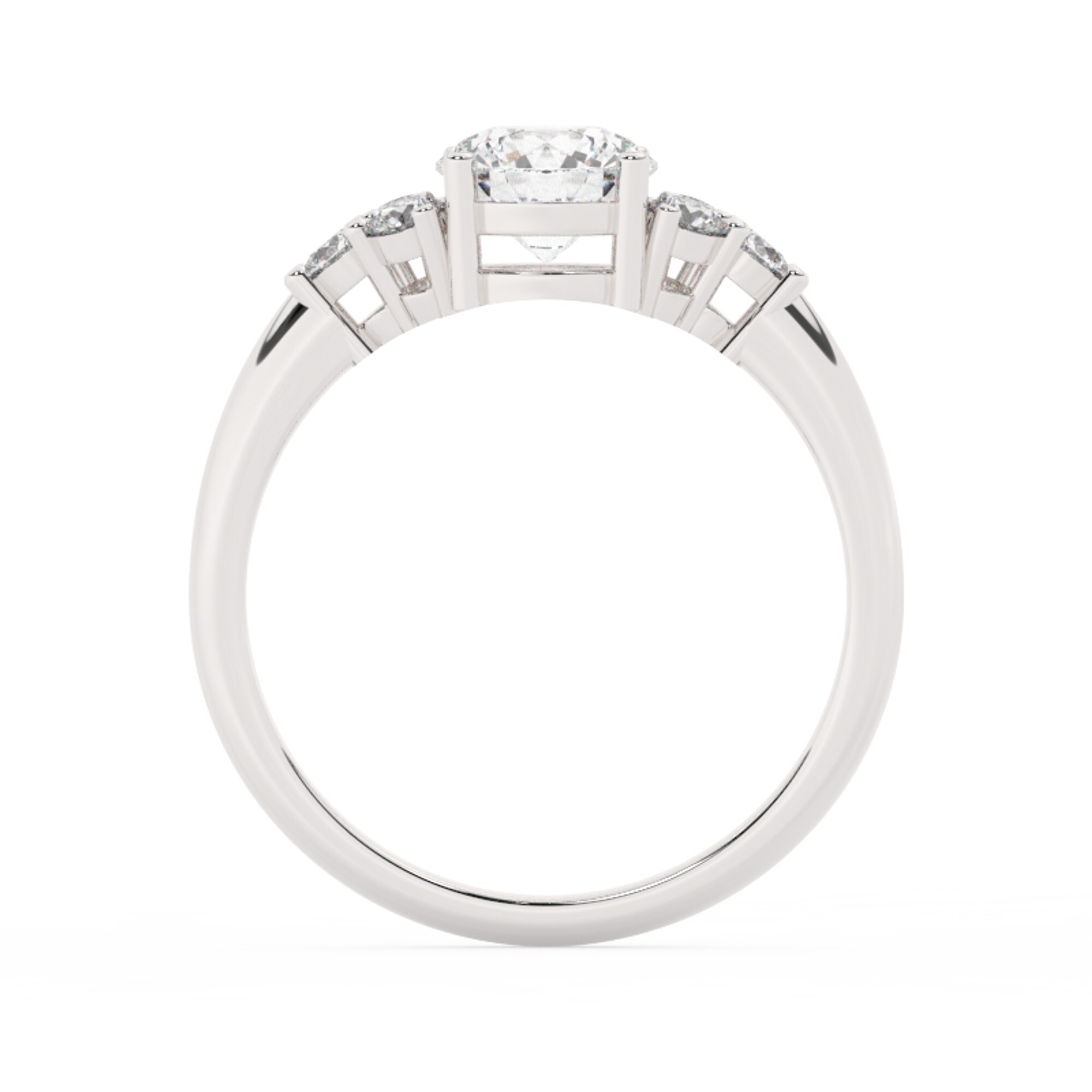 טבעת אירוסין סוליטר וזירקונים בצדדים דגם 50041 זהב לבן 14 קראט במרכז זירקוניה 1.50 קראט בחיתוך עגול מסביב ובצדדים זירקונים בחיתוך עגול – תמונה 3