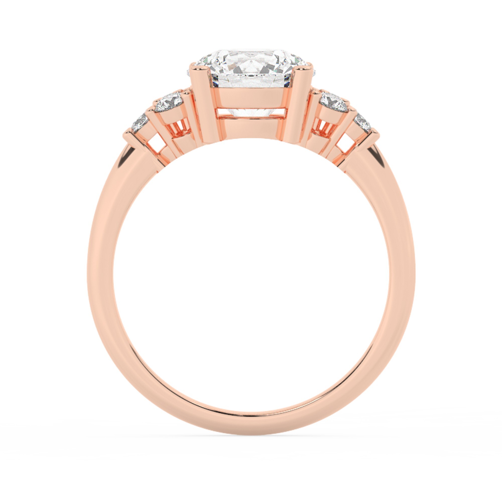 טבעת אירוסין סוליטר וזירקונים בצדדים דגם 50041 זהב אדום רוזגולד 14 קראט במרכז זירקוניה 2.50 קראט בחיתוך עגול מסביב ובצדדים זירקונים בחיתוך עגול – תמונה 3