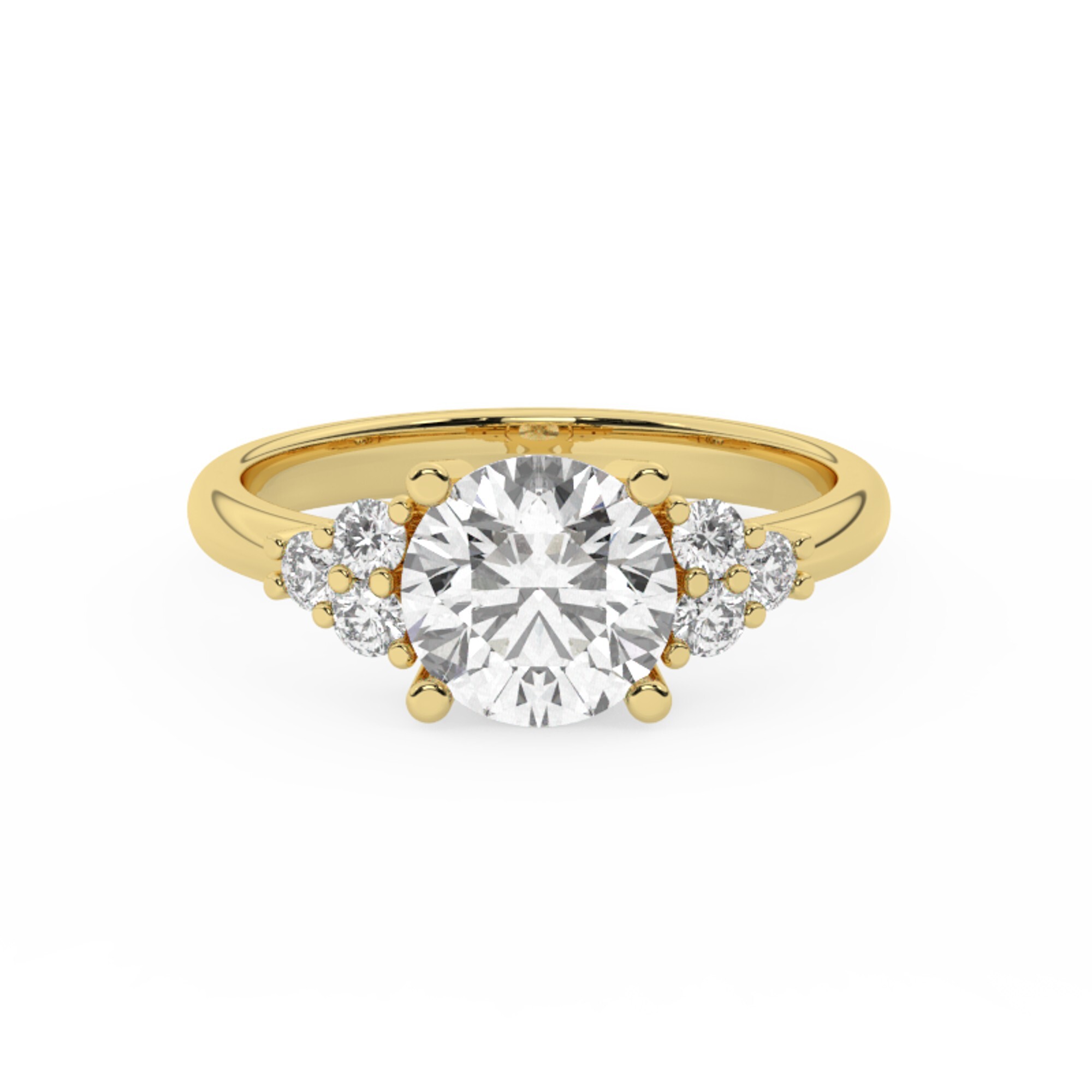 טבעת אירוסין סוליטר ויהלומים בצדדים דגם 50041 זהב צהוב 14 קראט במרכז יהלום טבעי 2.50 קראט בחיתוך עגול עם תעודה גמולוגית אמריקאית GIA מסביב ובצדדים יהלומים טבעים במשקל כולל של 0.30 קראט בחיתוך עגול – תמונה 2