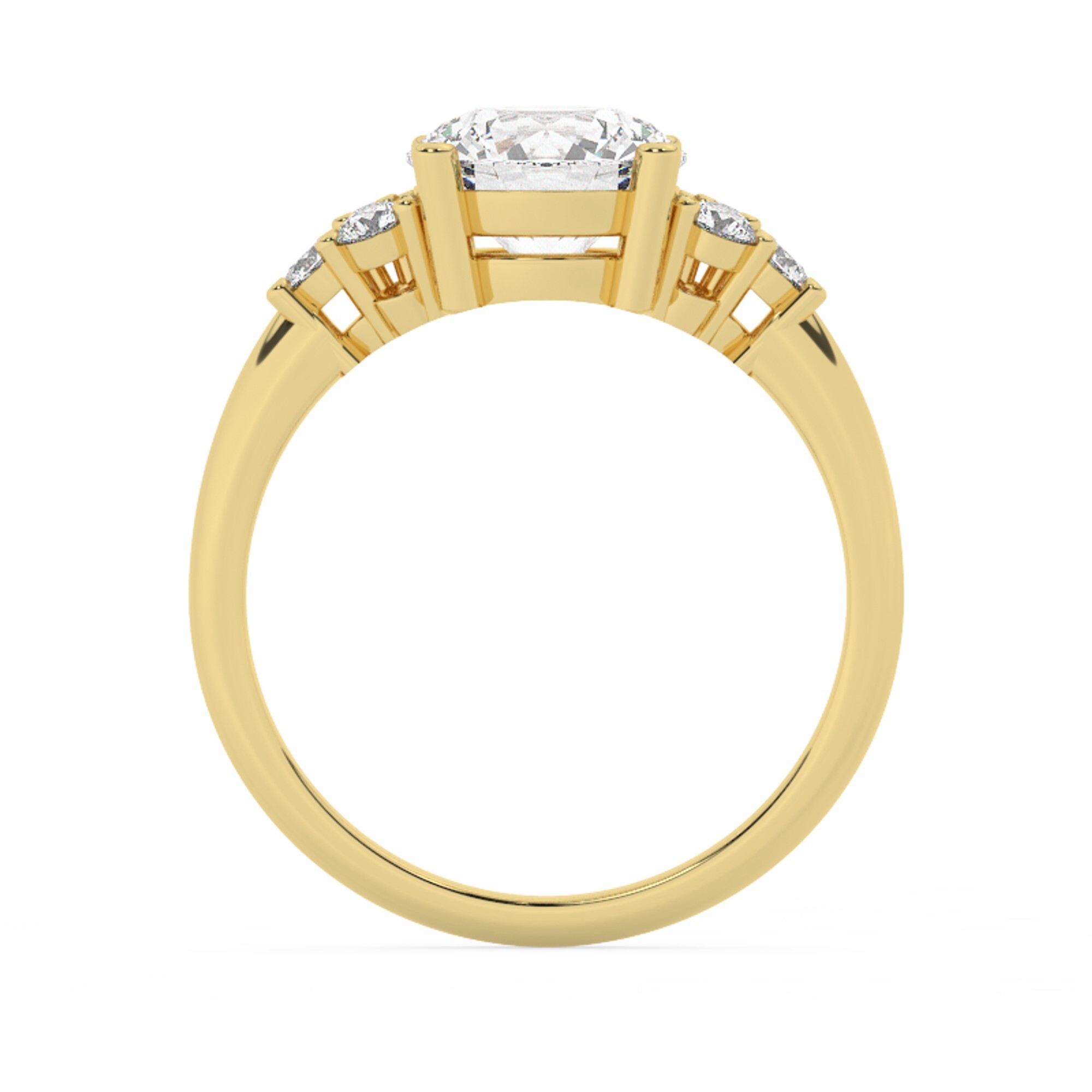 טבעת אירוסין סוליטר וזירקונים בצדדים דגם 50041 זהב צהוב 14 קראט במרכז זירקוניה 2.50 קראט בחיתוך עגול מסביב ובצדדים זירקונים בחיתוך עגול – תמונה 3