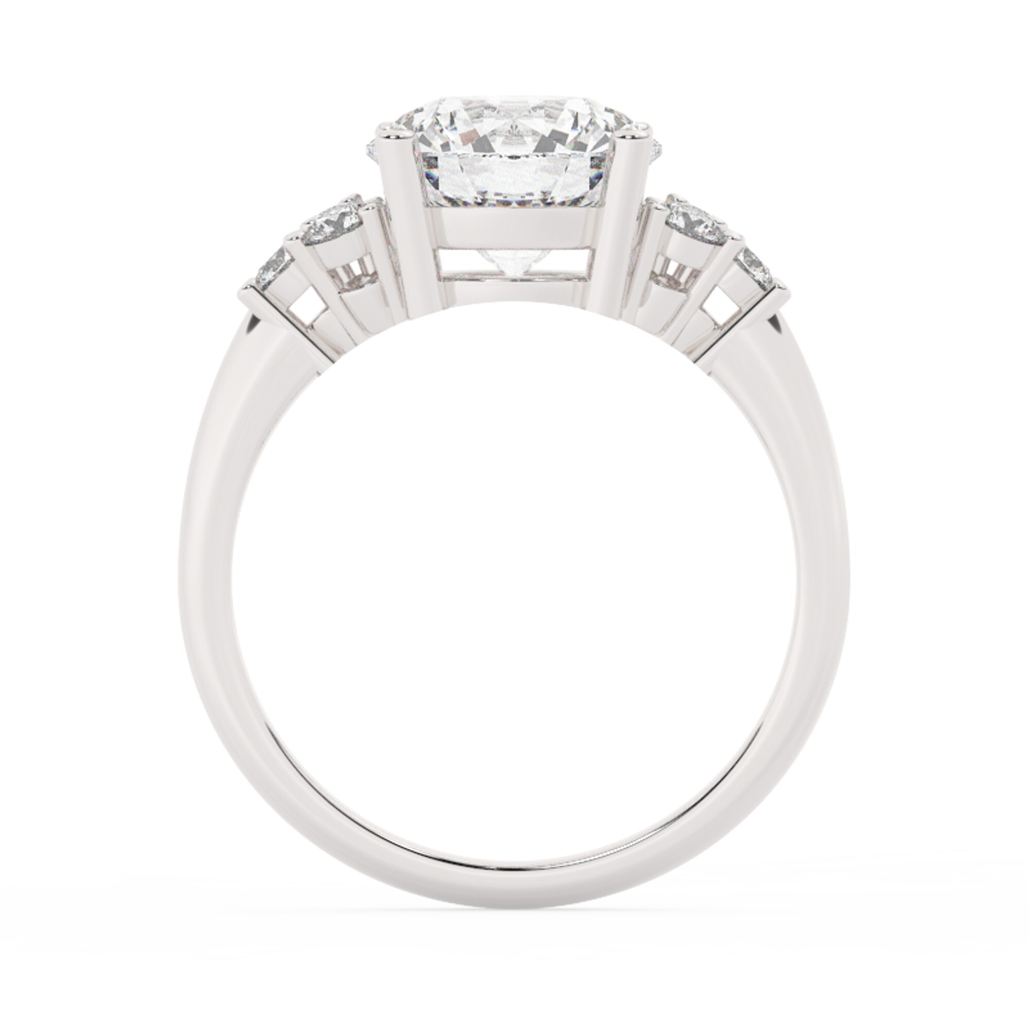 טבעת אירוסין סוליטר וזירקונים בצדדים דגם 50041 זהב לבן 14 קראט במרכז זירקוניה 3 קראט בחיתוך עגול מסביב ובצדדים זירקונים בחיתוך עגול – תמונה 3