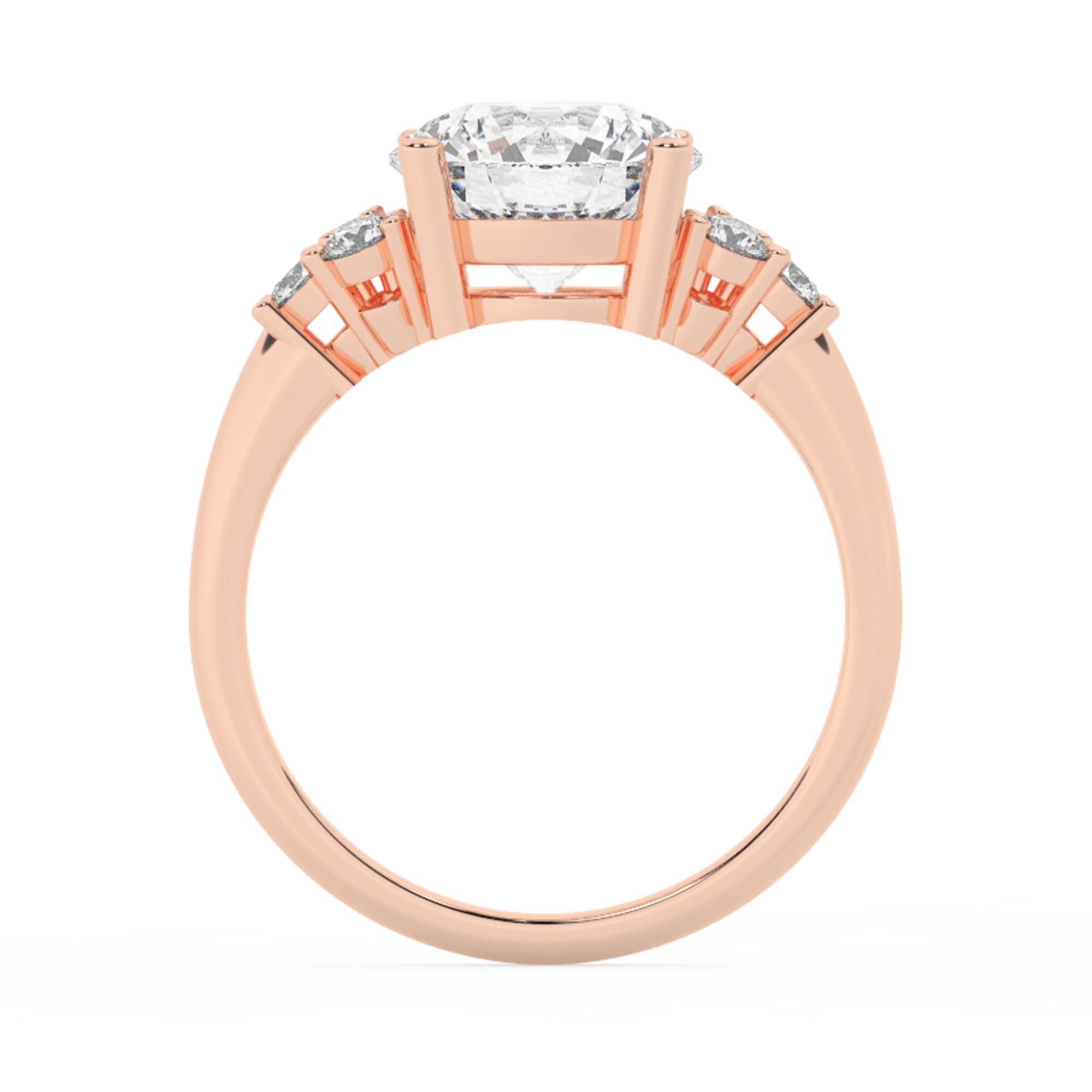 טבעת אירוסין סוליטר וזירקונים בצדדים דגם 50041 זהב אדום רוזגולד 14 קראט במרכז זירקוניה 4 קראט בחיתוך עגול מסביב ובצדדים זירקונים בחיתוך עגול – תמונה 3