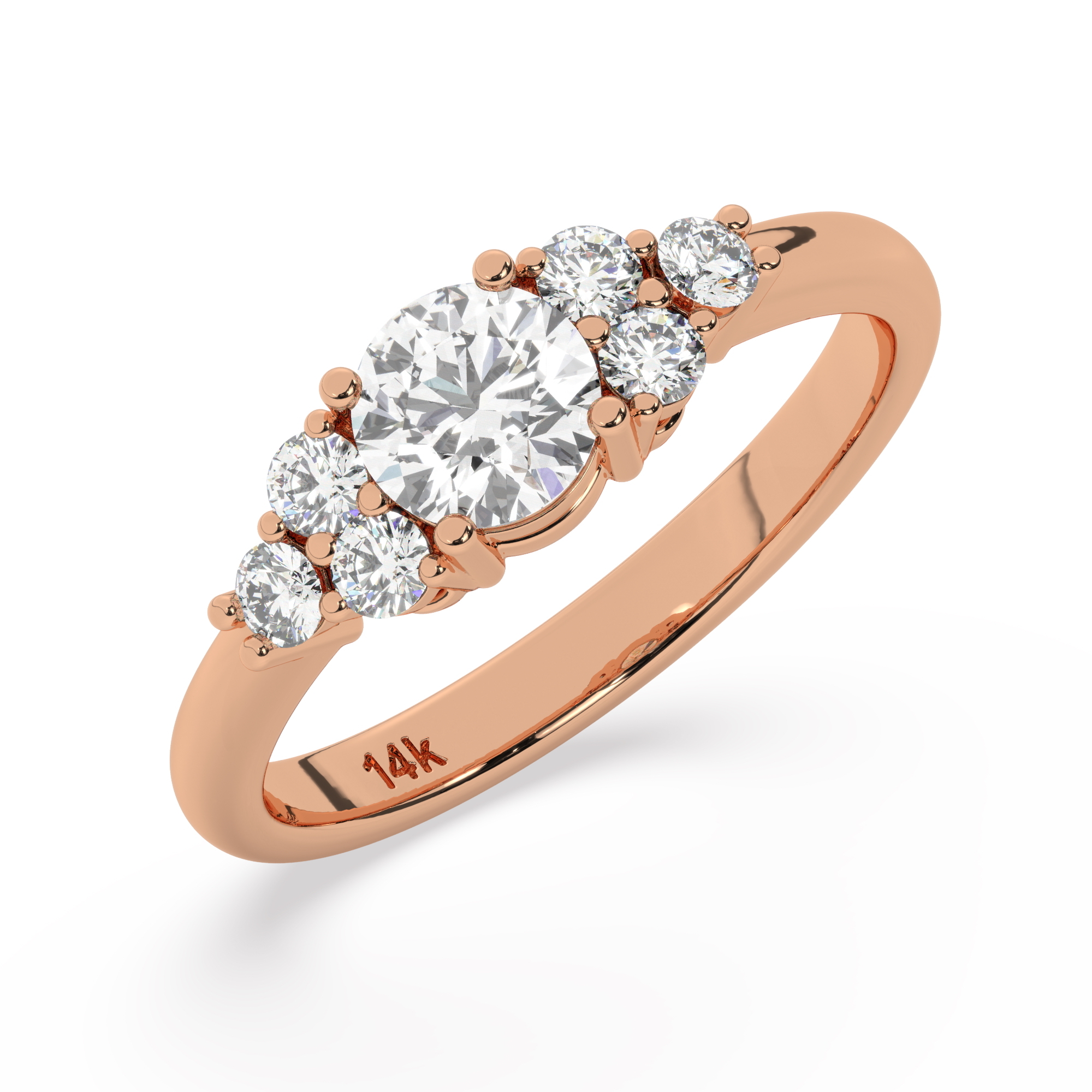 טבעת אירוסין סוליטר וזירקונים בצדדים דגם 50041 זהב אדום רוזגולד 14 קראט במרכז זירקוניה 0.50 קראט בחיתוך עגול מסביב ובצדדים זירקונים בחיתוך עגול