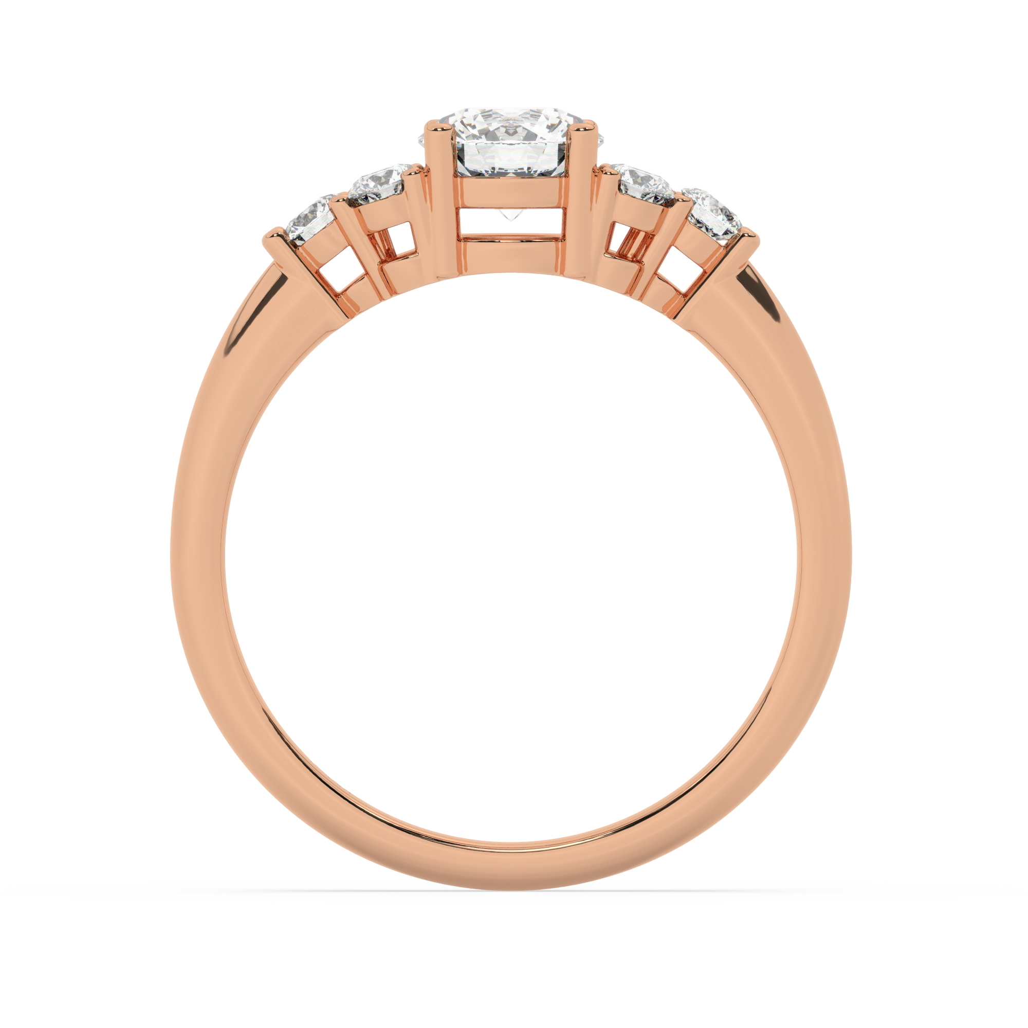 טבעת אירוסין סוליטר וזירקונים בצדדים דגם 50041 זהב אדום רוזגולד 14 קראט במרכז זירקוניה 0.50 קראט בחיתוך עגול מסביב ובצדדים זירקונים בחיתוך עגול – תמונה 3