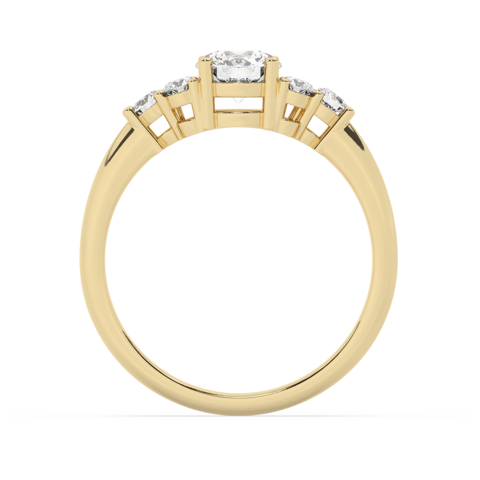 טבעת אירוסין סוליטר וזירקונים בצדדים דגם 50041 כסף מצופה זהב צהוב במרכז זירקוניה 0.50 קראט בחיתוך עגול מסביב ובצדדים זירקונים בחיתוך עגול – תמונה 3