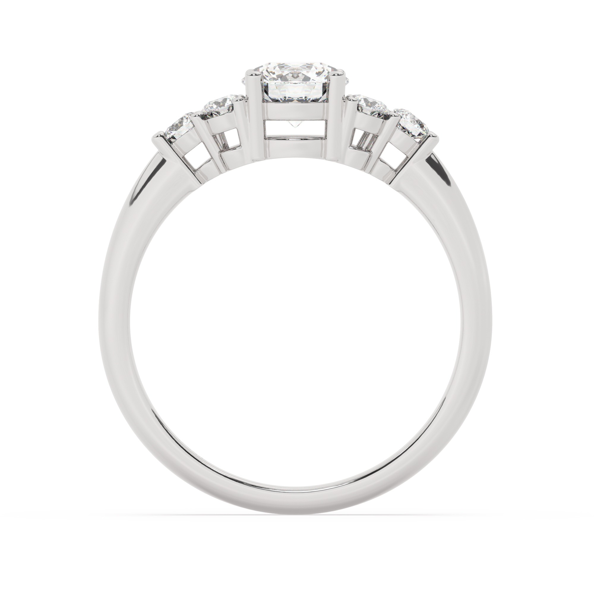 טבעת אירוסין סוליטר וזירקונים בצדדים דגם 50041 זהב לבן 14 קראט במרכז זירקוניה 0.50 קראט בחיתוך עגול מסביב ובצדדים זירקונים בחיתוך עגול – תמונה 3