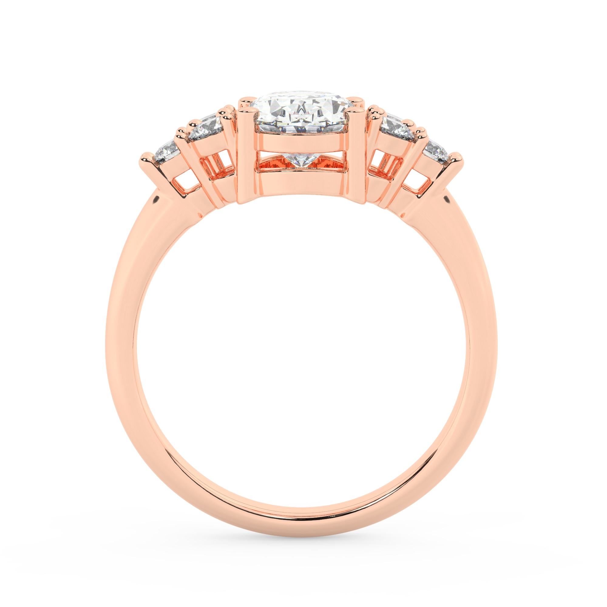 טבעת אירוסין סוליטר וזירקונים בצדדים דגם 50041 זהב אדום רוזגולד 14 קראט במרכז זירקוניה 1.50 קראט בחיתוך אובל מסביב ובצדדים זירקונים בחיתוך עגול – תמונה 3