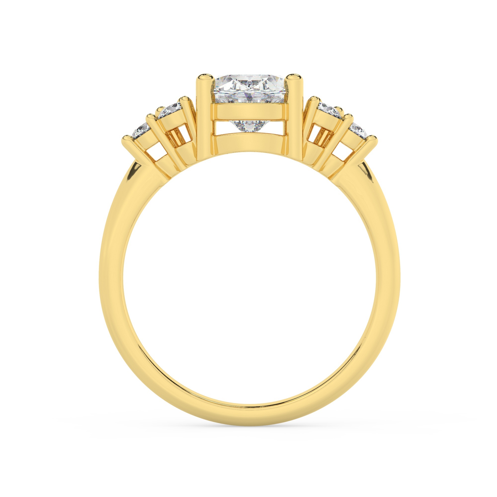 טבעת אירוסין סוליטר וזירקונים בצדדים דגם 50041 זהב צהוב 14 קראט במרכז זירקוניה 2 קראט בחיתוך אובל מסביב ובצדדים זירקונים בחיתוך עגול – תמונה 3