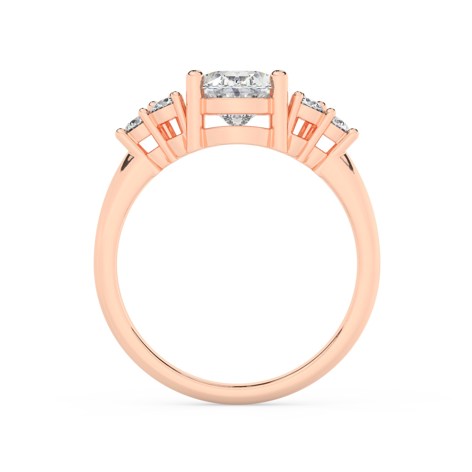 טבעת אירוסין סוליטר וזירקונים בצדדים דגם 50041 זהב אדום רוזגולד 14 קראט במרכז זירקוניה 2.50 קראט בחיתוך אובל מסביב ובצדדים זירקונים בחיתוך עגול – תמונה 3