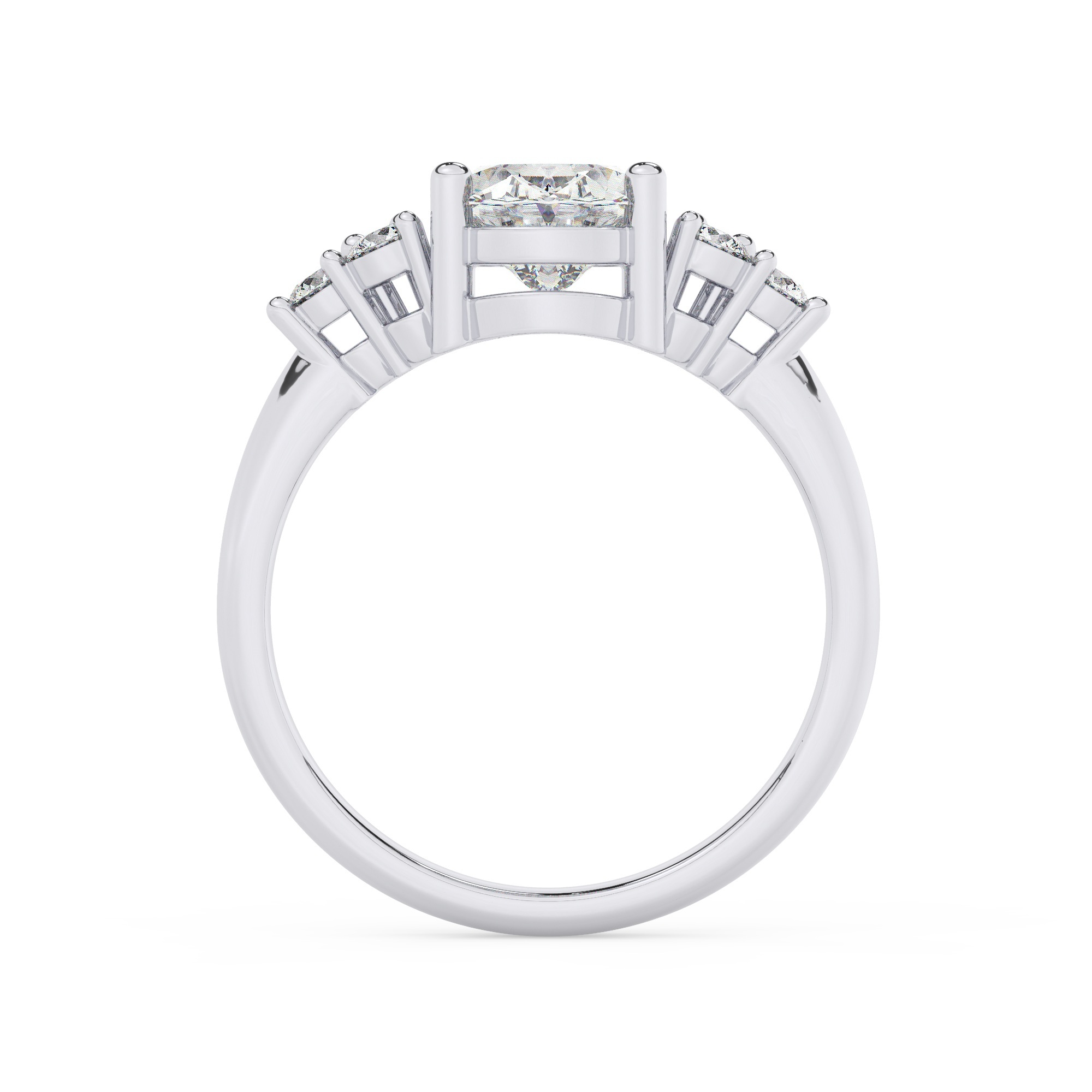 טבעת אירוסין סוליטר וזירקונים בצדדים דגם 50041 זהב לבן 14 קראט במרכז זירקוניה 2.50 קראט בחיתוך אובל מסביב ובצדדים זירקונים בחיתוך עגול – תמונה 3