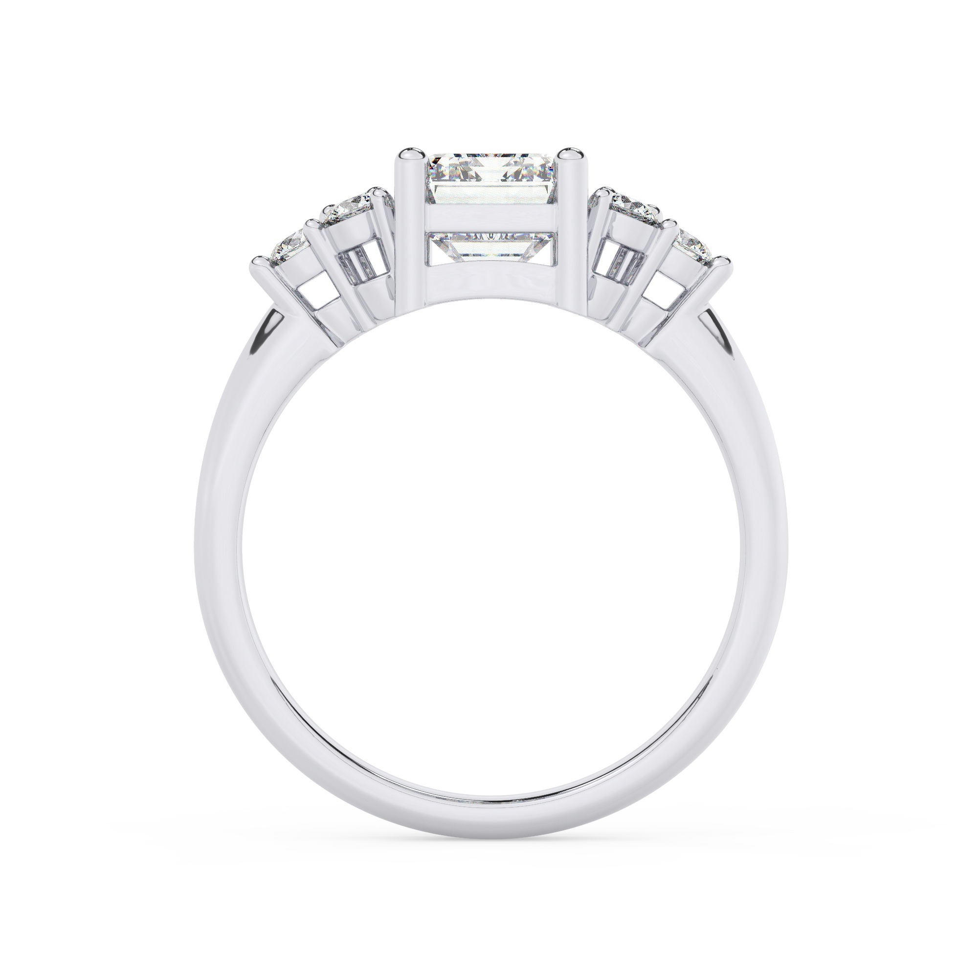 טבעת אירוסין סוליטר וזירקונים בצדדים דגם 50041 זהב לבן 14 קראט במרכז זירקוניה 2.50 קראט בחיתוך אמרלד מסביב ובצדדים זירקונים בחיתוך עגול – תמונה 3