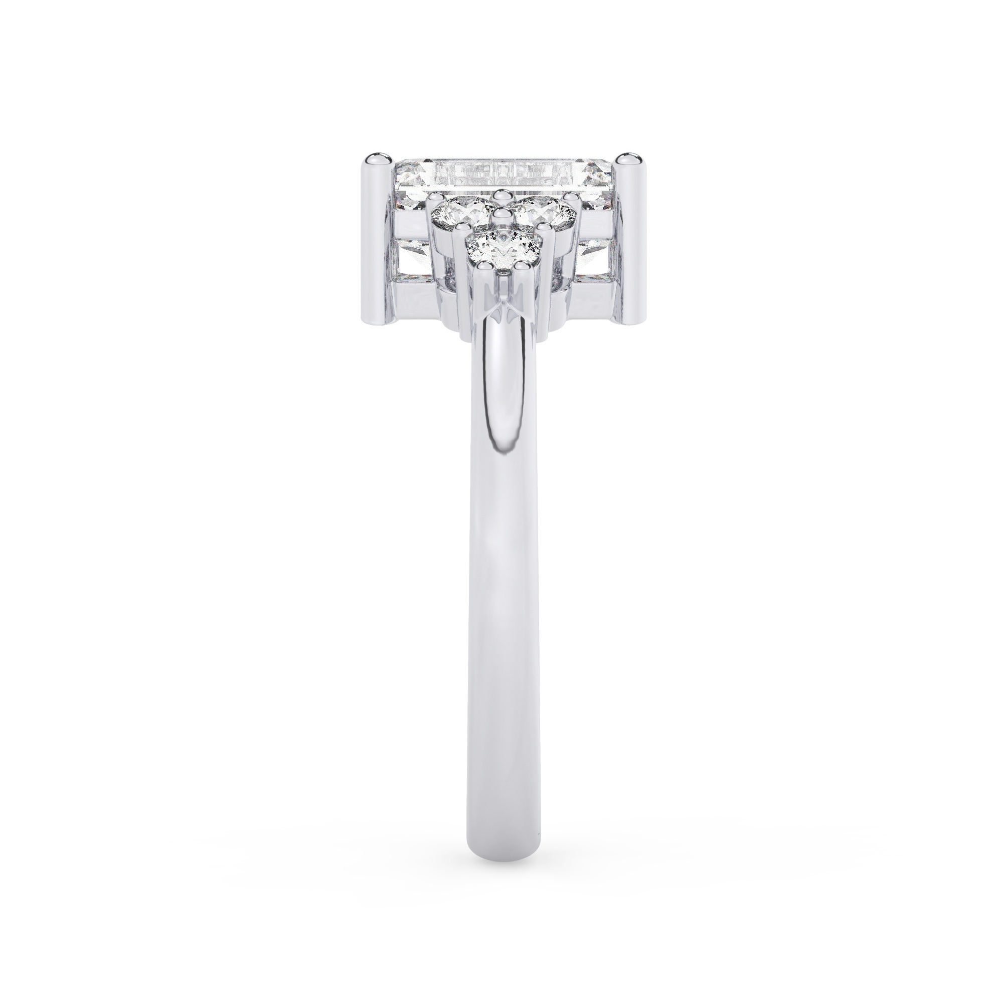 טבעת אירוסין סוליטר וזירקונים בצדדים דגם 50041 זהב לבן 14 קראט במרכז זירקוניה 5 קראט בחיתוך אמרלד מסביב ובצדדים זירקונים בחיתוך עגול – תמונה 4