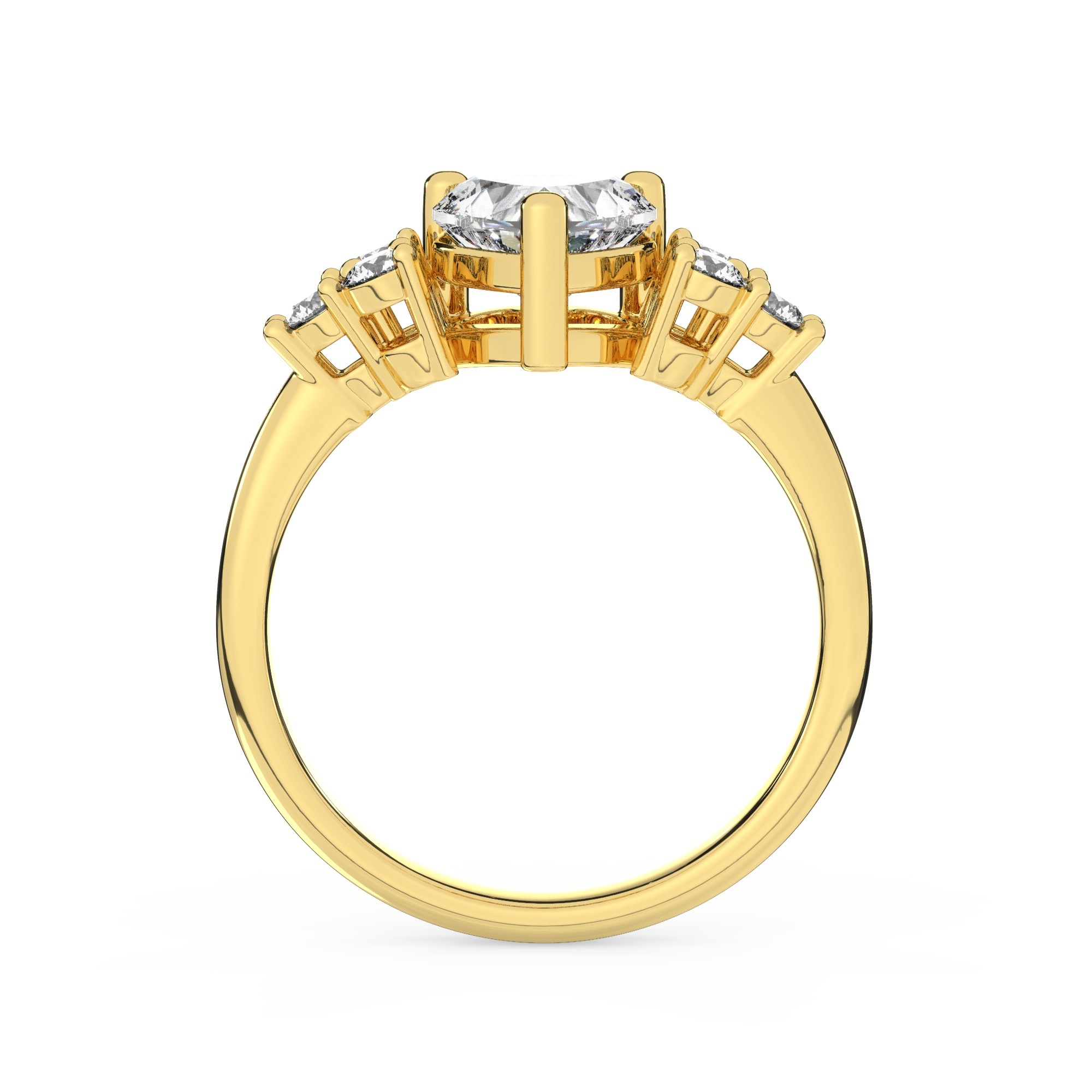 טבעת אירוסין סוליטר ומוסונייט בצדדים דגם 50041 זהב צהוב 14 קראט במרכז אבן מעבדה מוסונייט 2 קראט בחיתוך לב עם תעודה גמולוגית בינלאומית GRA מסביב ובצדדים אבני מעבדה מוסונייט במשקל כולל של 0.30 קראט בחיתוך עגול – תמונה 3