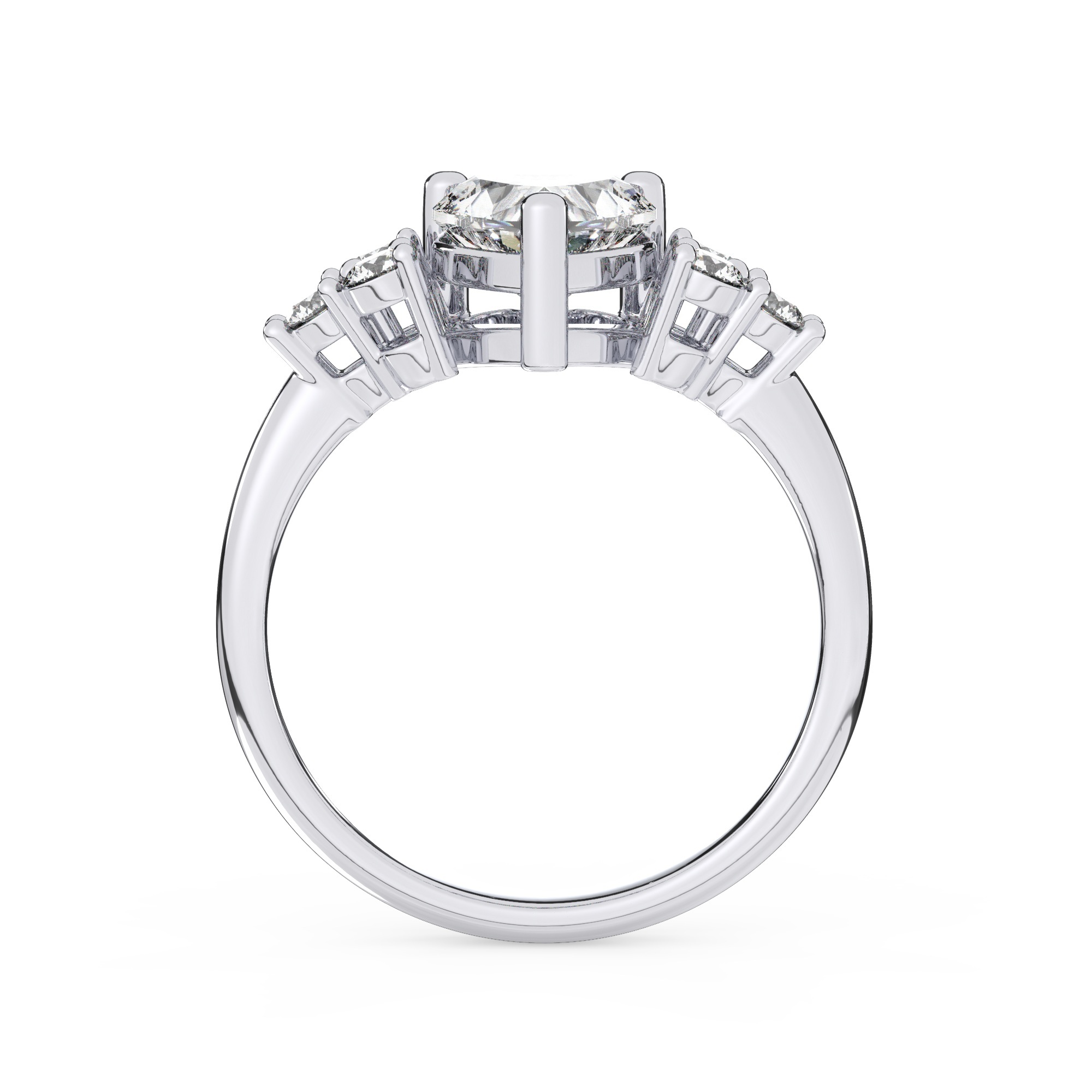 טבעת אירוסין סוליטר וזירקונים בצדדים דגם 50041 זהב לבן 14 קראט במרכז זירקוניה 0.75 קראט בחיתוך לב מסביב ובצדדים זירקונים בחיתוך עגול – תמונה 3