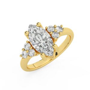 טבעת אירוסין סוליטר וזירקונים בצדדים דגם 50041 זהב צהוב 14 קראט במרכז זירקוניה 4 קראט בחיתוך מרקיזה מסביב ובצדדים זירקונים בחיתוך עגול