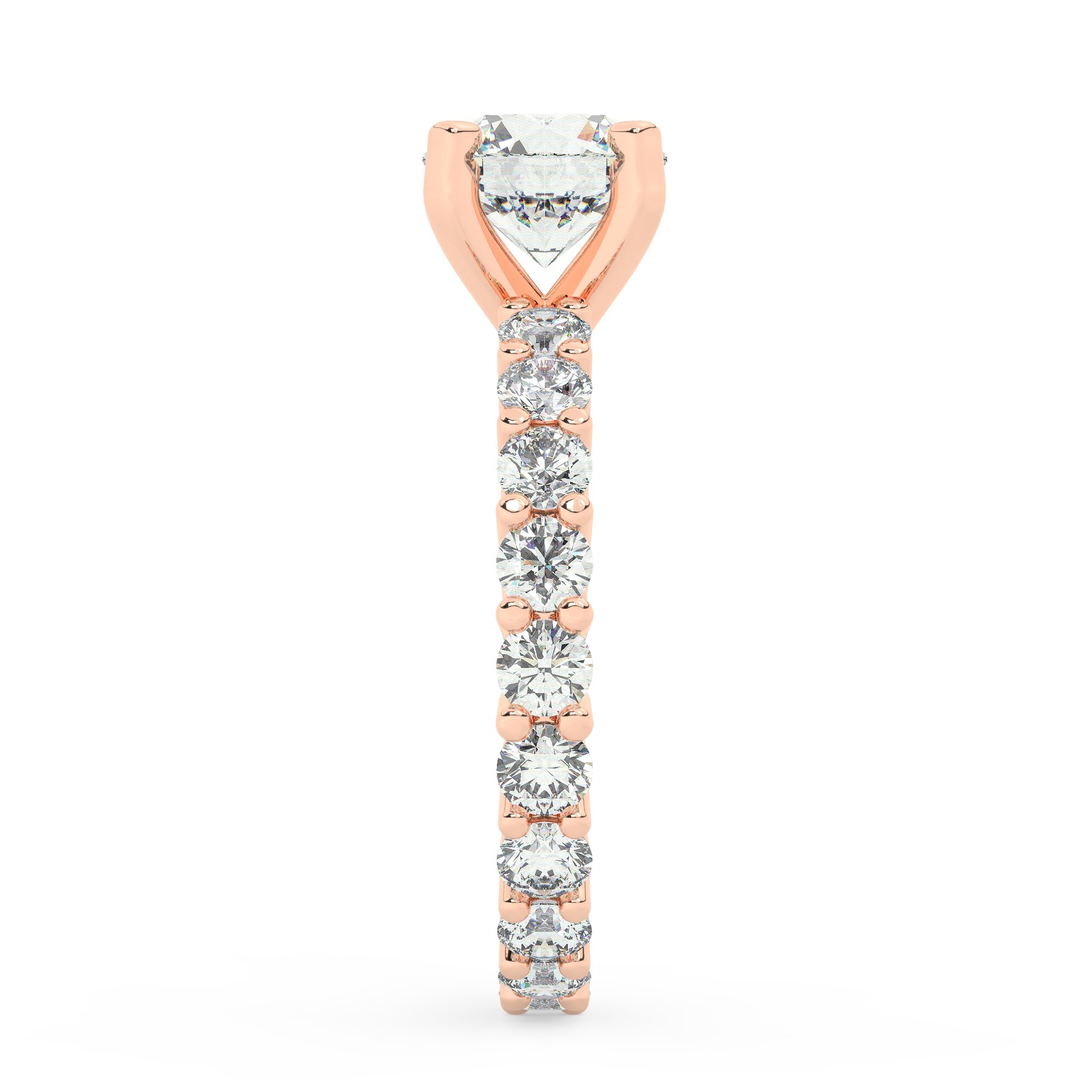 טבעת אירוסין סוליטר וזירקונים בצדדים איטרנטיני דגם 50044 זהב אדום רוזגולד 14 קראט במרכז זירקוניה 2 קראט בחיתוך עגול מסביב ובצדדים זירקונים בחיתוך עגול – תמונה 4