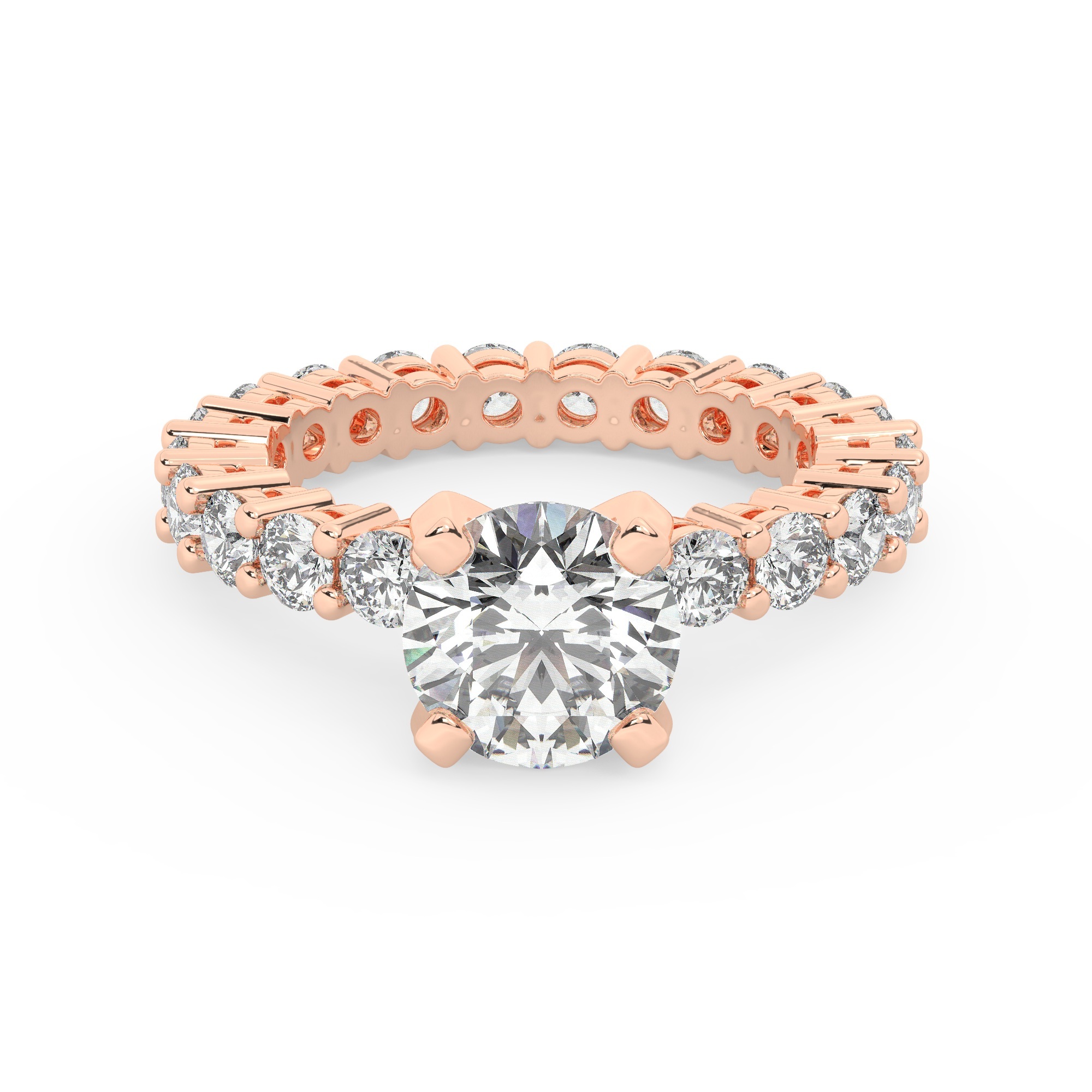 טבעת אירוסין סוליטר וזירקונים בצדדים איטרנטיני דגם 50044 זהב אדום רוזגולד 14 קראט במרכז זירקוניה 2 קראט בחיתוך עגול מסביב ובצדדים זירקונים בחיתוך עגול – תמונה 2