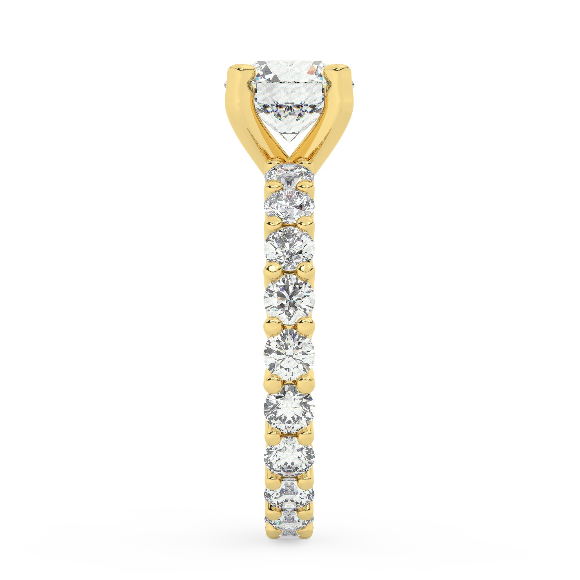 טבעת אירוסין סוליטר וזירקונים בצדדים איטרנטיני דגם 50044 זהב צהוב 14 קראט במרכז זירקוניה 2 קראט בחיתוך עגול מסביב ובצדדים זירקונים בחיתוך עגול – תמונה 4