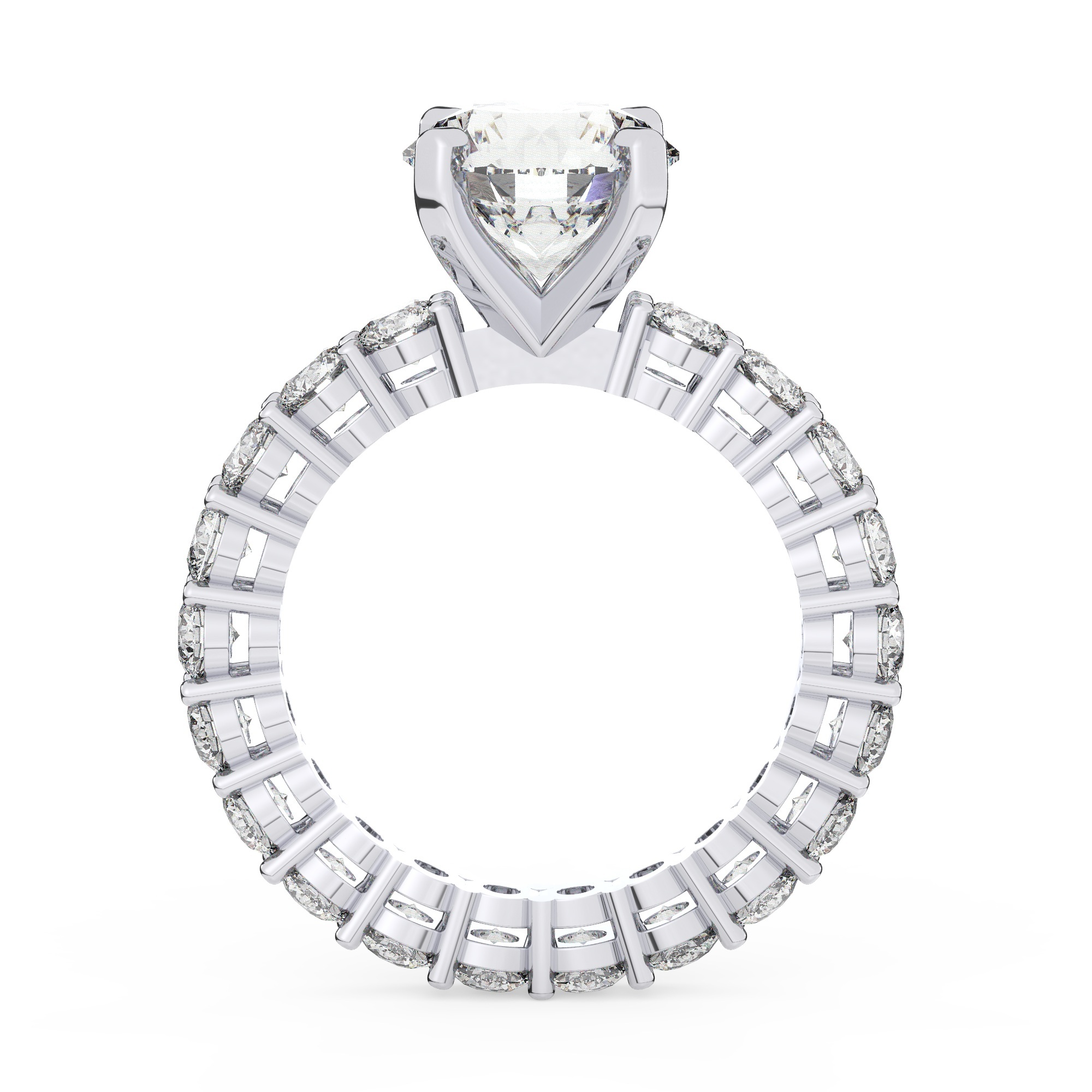 טבעת אירוסין סוליטר ומוסונייט בצדדים איטרנטיני דגם 50044 כסף מצופה זהב לבן במרכז אבן מעבדה מוסונייט 3 קראט בחיתוך עגול עם תעודה גמולוגית בינלאומית GRA מסביב ובצדדים אבני מעבדה מוסונייט במשקל כולל של 1.80 קראט בחיתוך עגול – תמונה 3