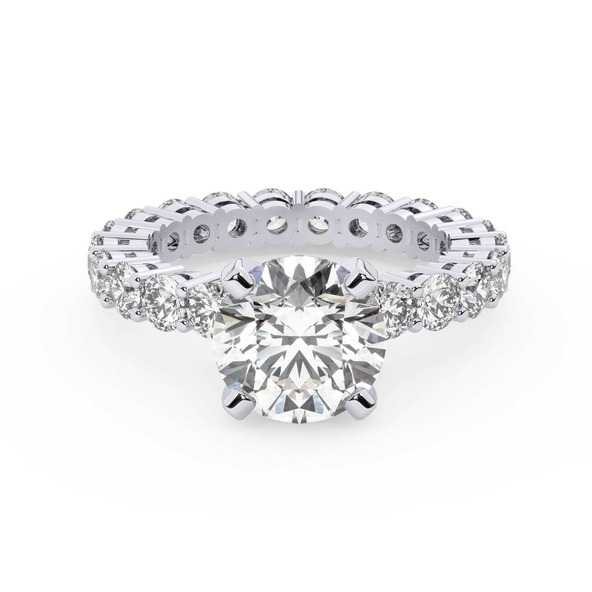 טבעת אירוסין סוליטר ומוסונייט בצדדים איטרנטיני דגם 50044 כסף מצופה זהב לבן במרכז אבן מעבדה מוסונייט 3 קראט בחיתוך עגול עם תעודה גמולוגית בינלאומית GRA מסביב ובצדדים אבני מעבדה מוסונייט במשקל כולל של 1.80 קראט בחיתוך עגול – תמונה 2