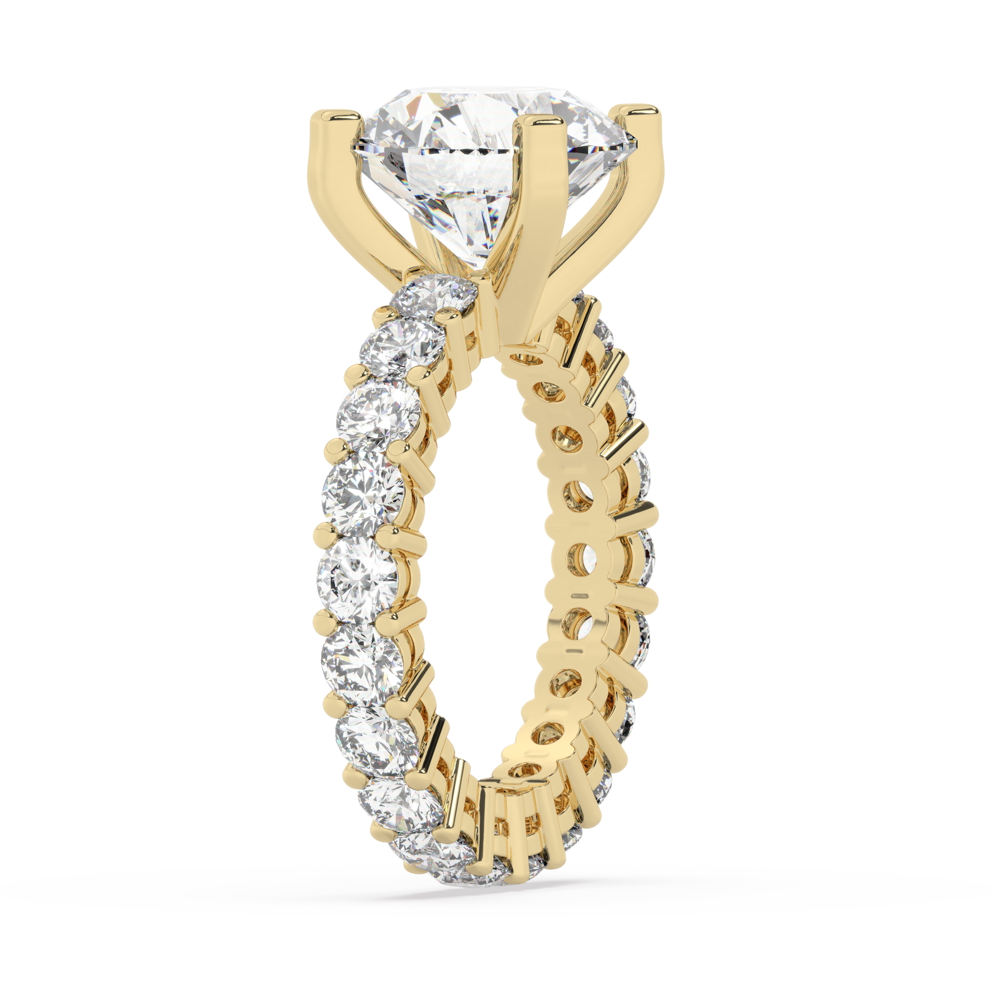 טבעת אירוסין סוליטר וזירקונים בצדדים איטרנטיני דגם 50044 זהב צהוב 14 קראט במרכז זירקוניה 4 קראט בחיתוך עגול מסביב ובצדדים זירקונים בחיתוך עגול – תמונה 4