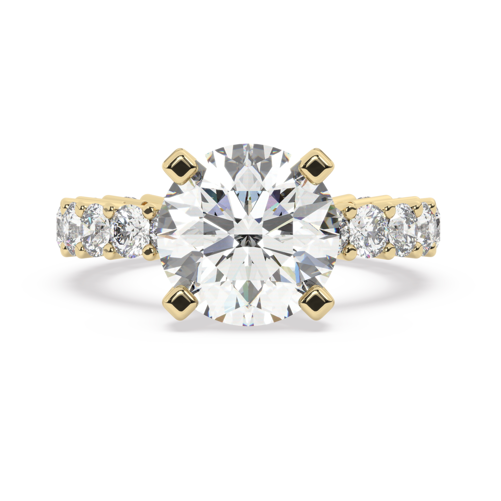 טבעת אירוסין סוליטר וזירקונים בצדדים איטרנטיני דגם 50044 זהב צהוב 14 קראט במרכז זירקוניה 4 קראט בחיתוך עגול מסביב ובצדדים זירקונים בחיתוך עגול – תמונה 2