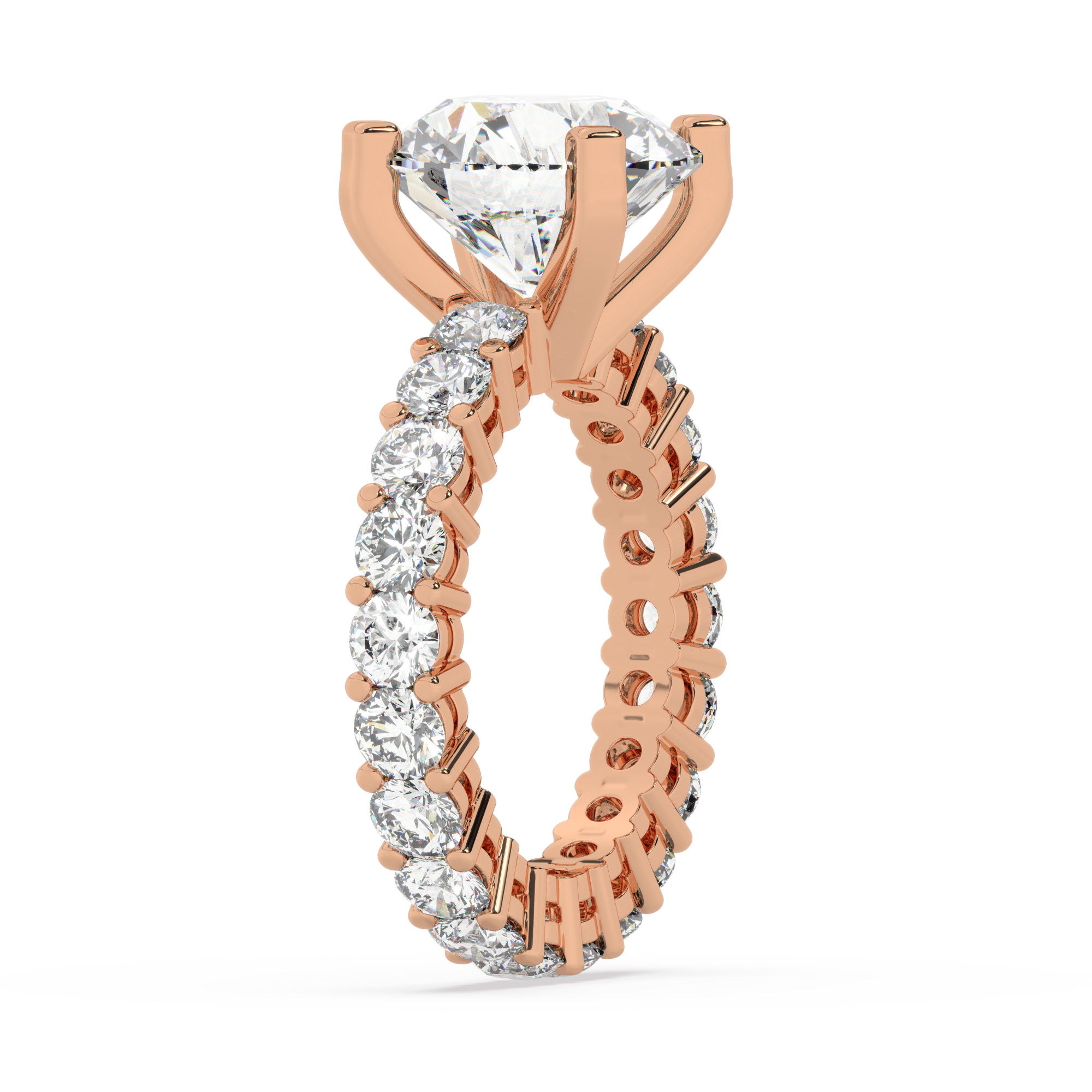 טבעת אירוסין סוליטר ויהלומים בצדדים איטרנטיני דגם 50044 זהב אדום רוזגולד 14 קראט במרכז יהלום טבעי 5 קראט בחיתוך עגול עם תעודה גמולוגית אמריקאית GIA מסביב ובצדדים יהלומים טבעים במשקל כולל של 1.80 קראט בחיתוך עגול – תמונה 4