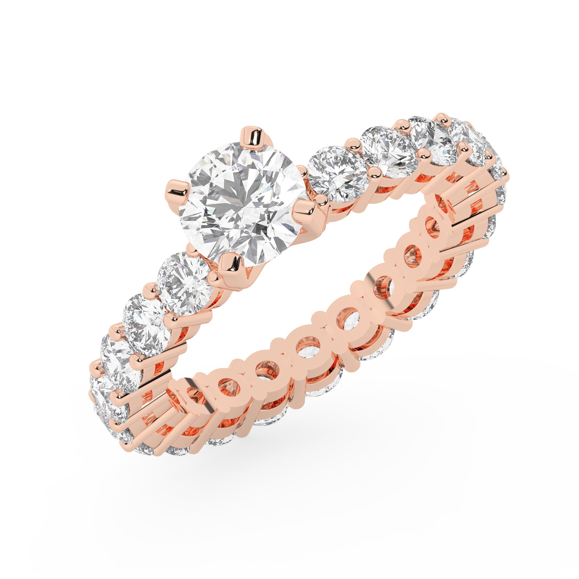 טבעת אירוסין סוליטר וזירקונים בצדדים איטרנטיני דגם 50044 זהב אדום רוזגולד 14 קראט במרכז זירקוניה 0.50 קראט בחיתוך עגול מסביב ובצדדים זירקונים בחיתוך עגול